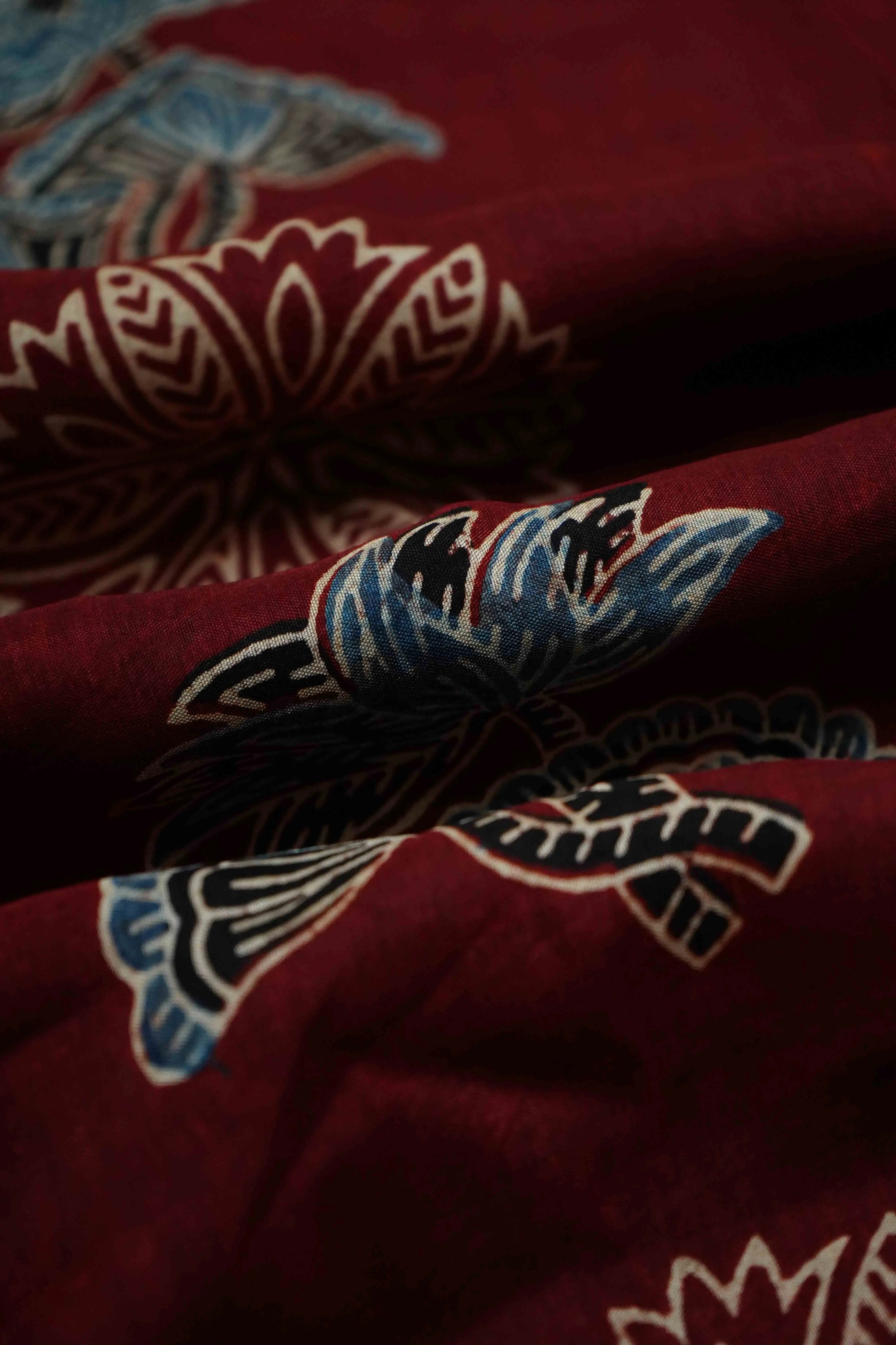 DUSTY RED DOLA AJARAKH SILK SAREE - Queens Jewel Emporium