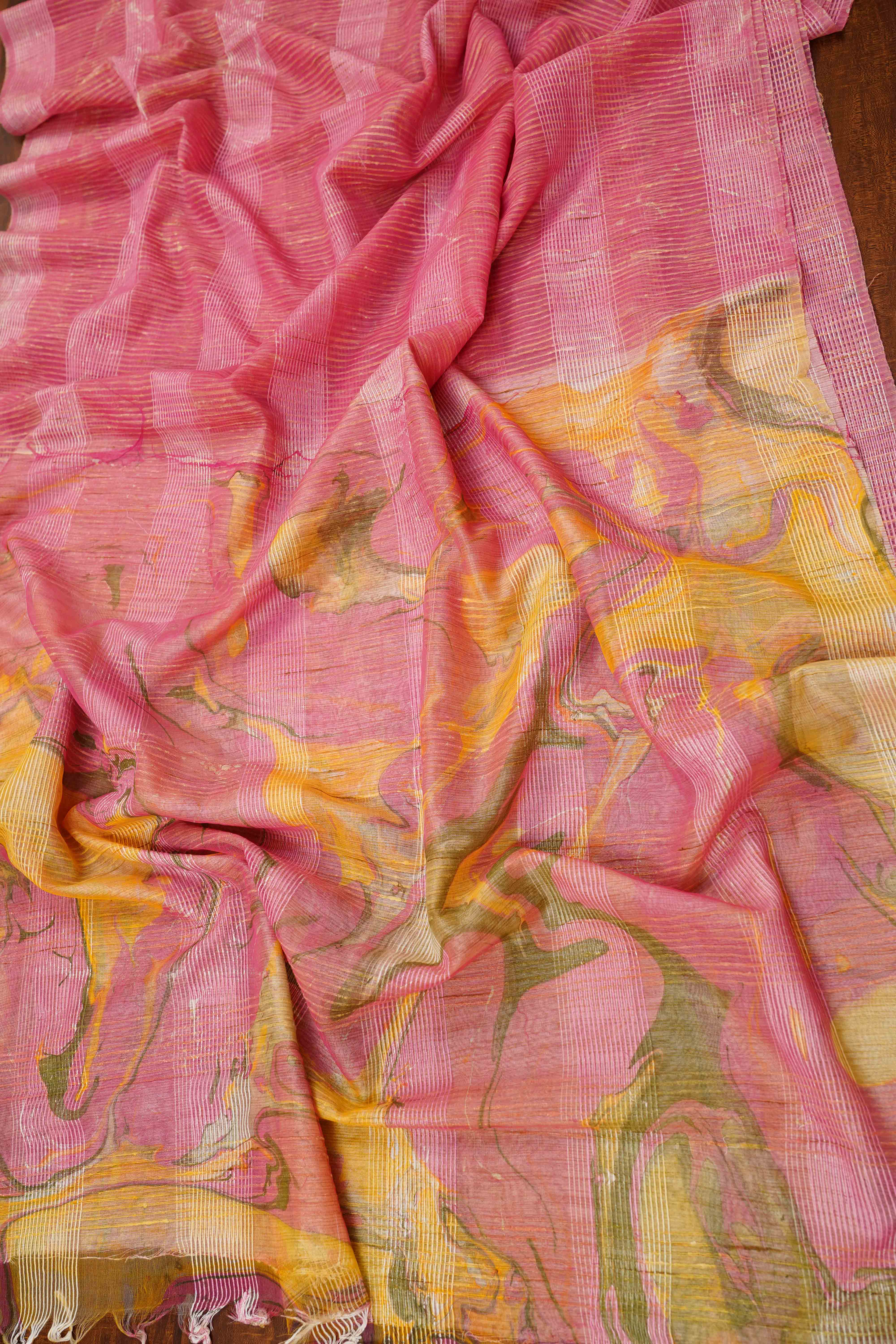 DUSTY ROSE GHICHA ORAGANZA SAREE - Queens Jewel Emporium
