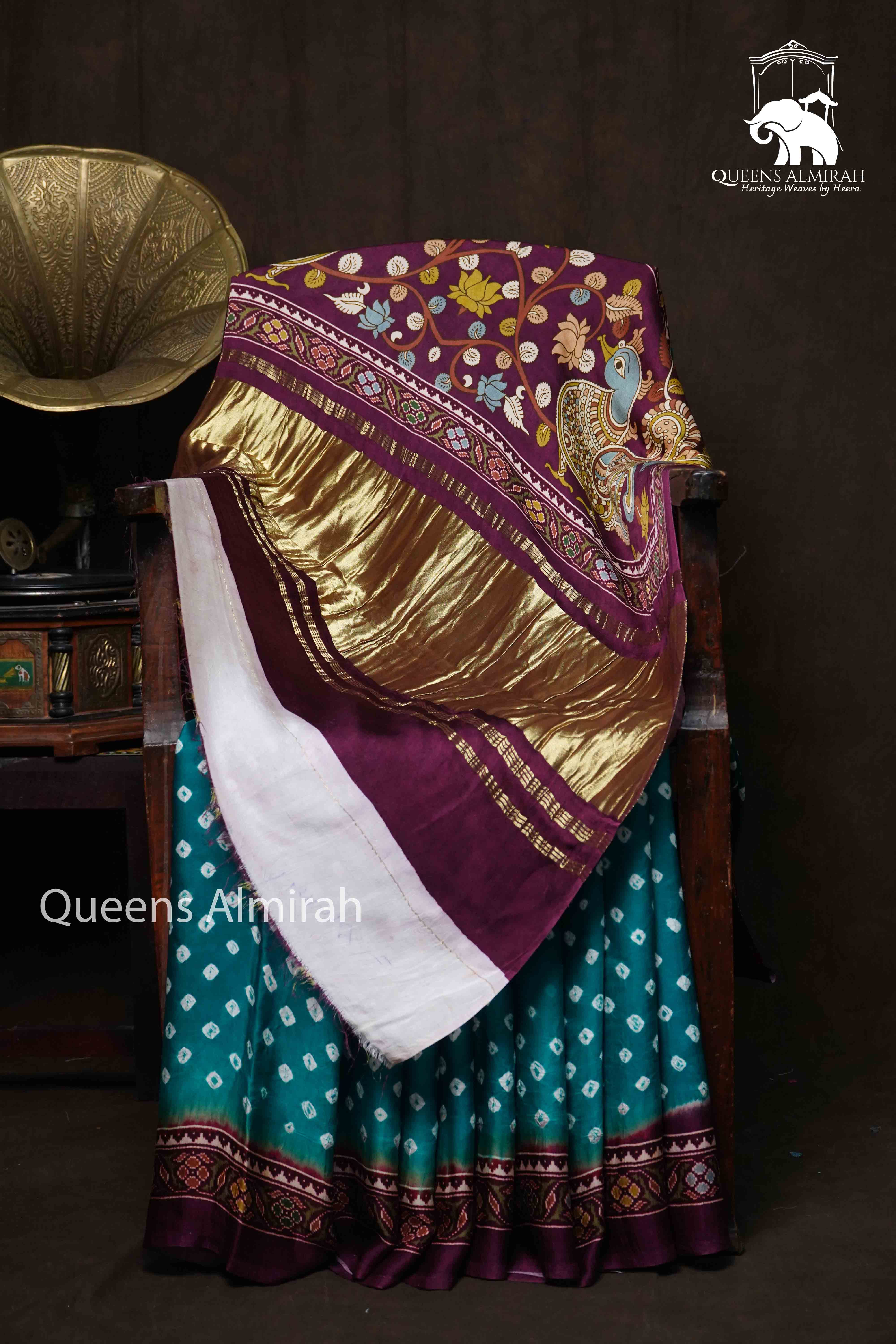 DARK AQUA BLUE MODAL SILK SAREE - Queens Jewel Emporium