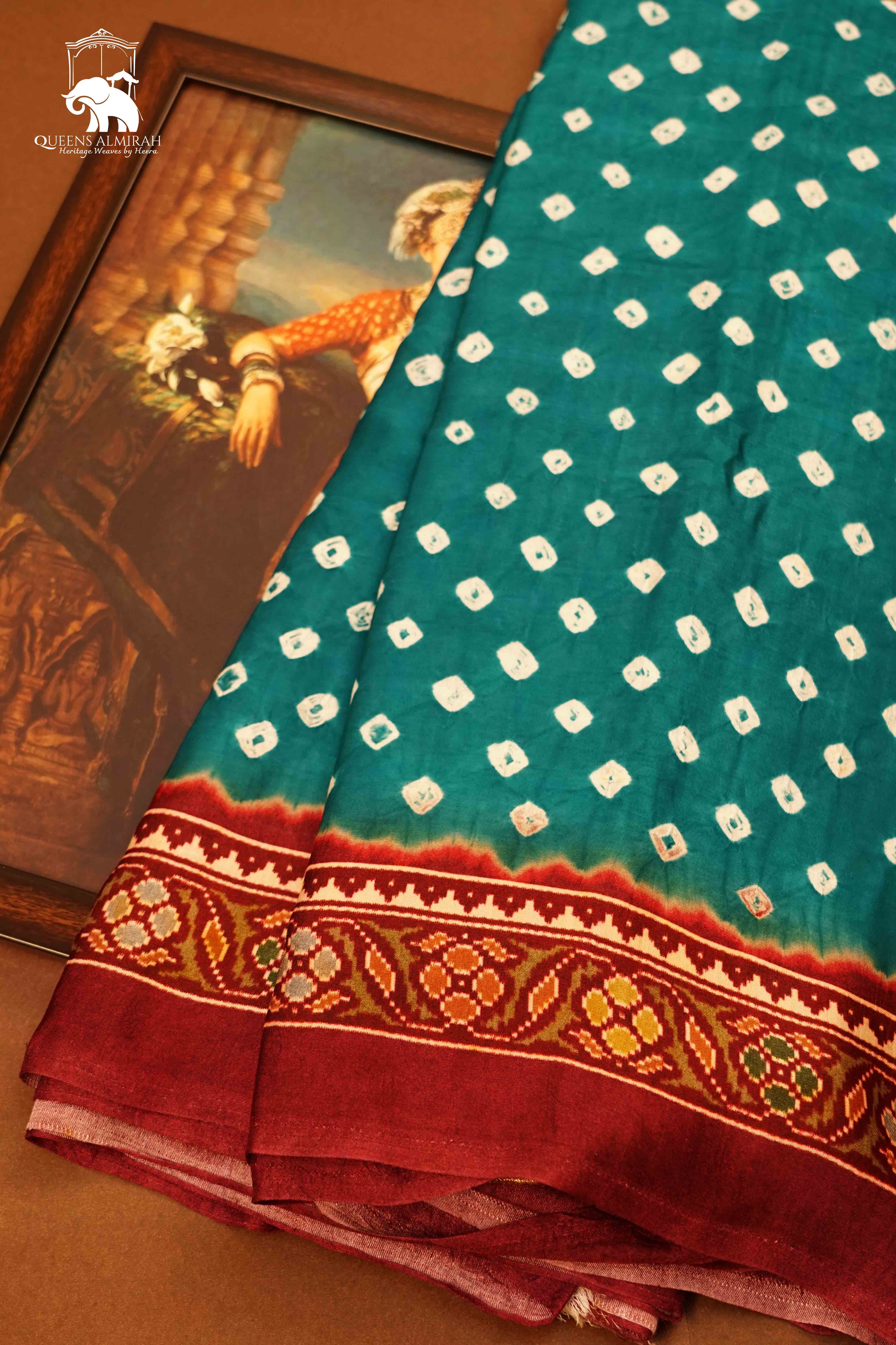 DARK AQUA BLUE MODAL SILK SAREE - Queens Jewel Emporium