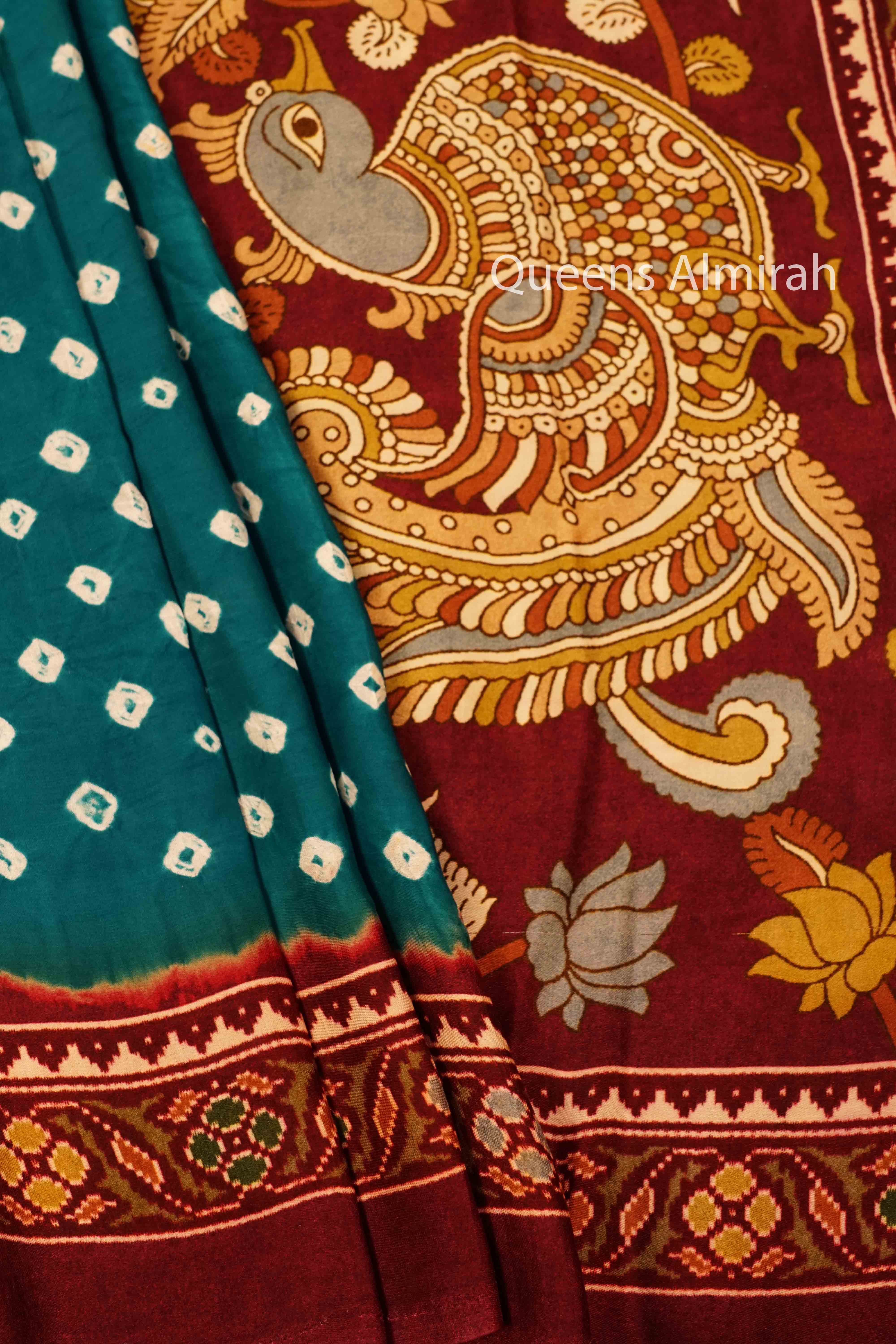 DARK AQUA BLUE MODAL SILK SAREE - Queens Jewel Emporium