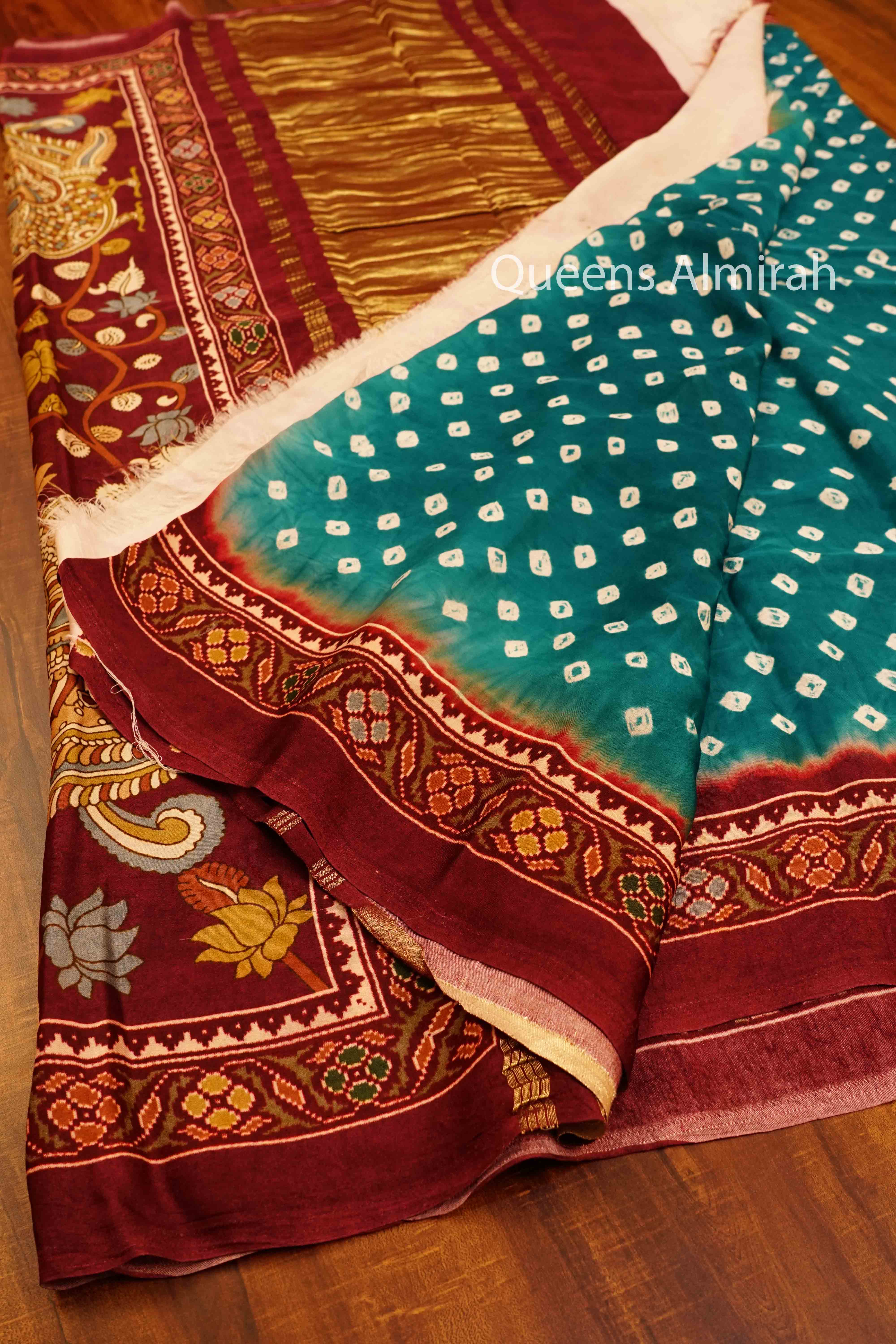 DARK AQUA BLUE MODAL SILK SAREE - Queens Jewel Emporium