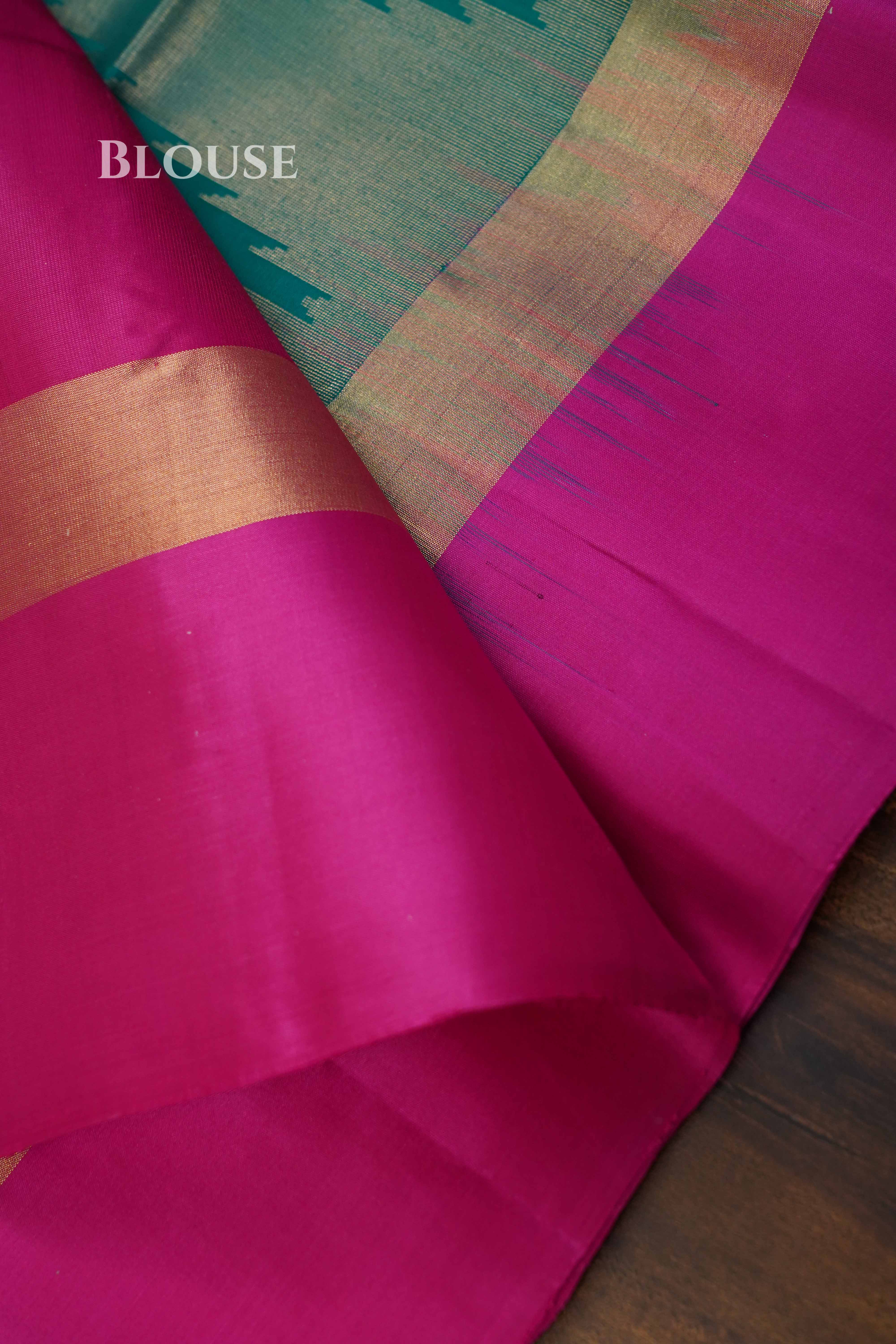 Dark Aqua Blue With Pink Pure Soft Silk Saree QUEENS ALMIRAH