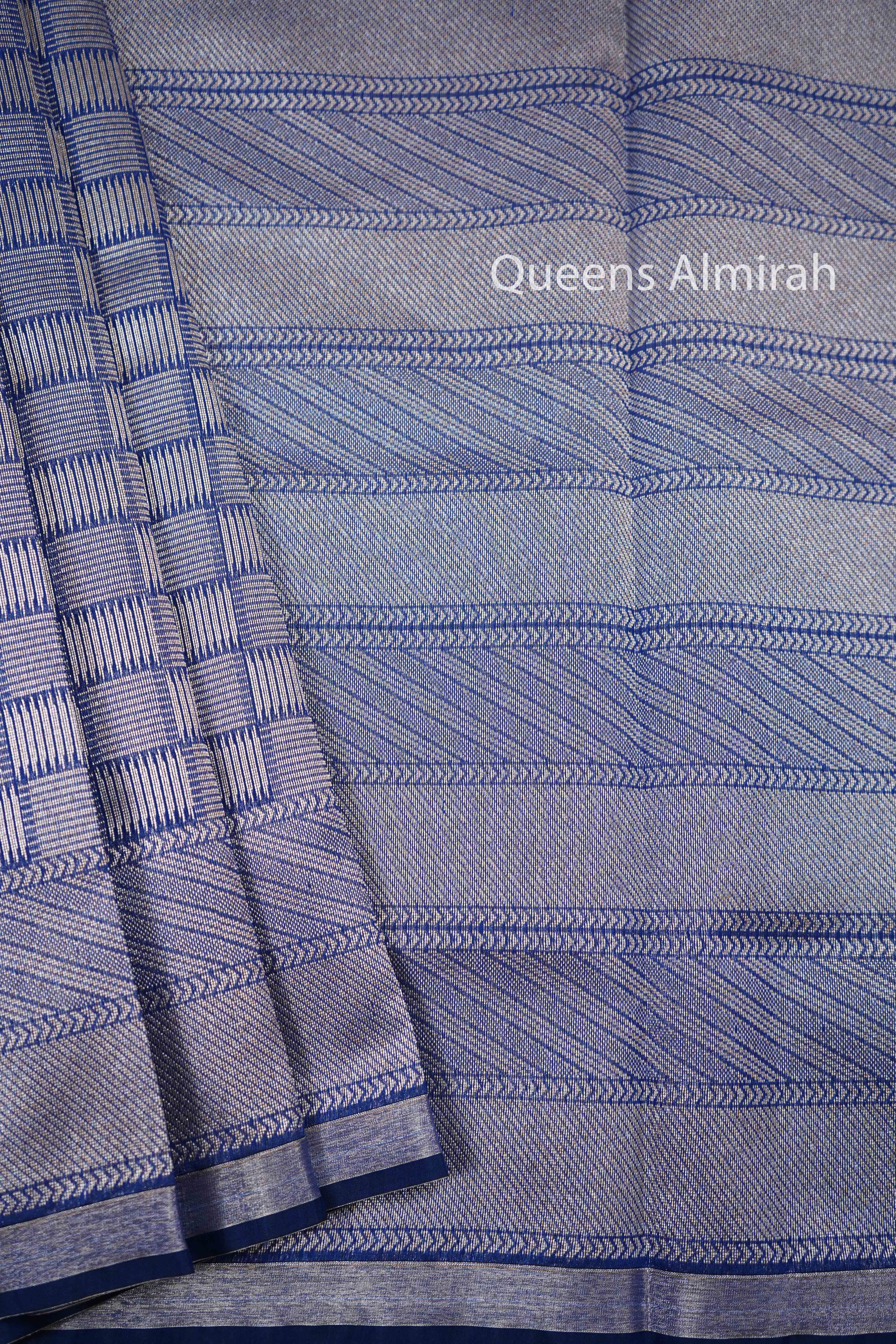 DARK BLUE GREY SILK COTTON SAREE - Queens Jewel Emporium