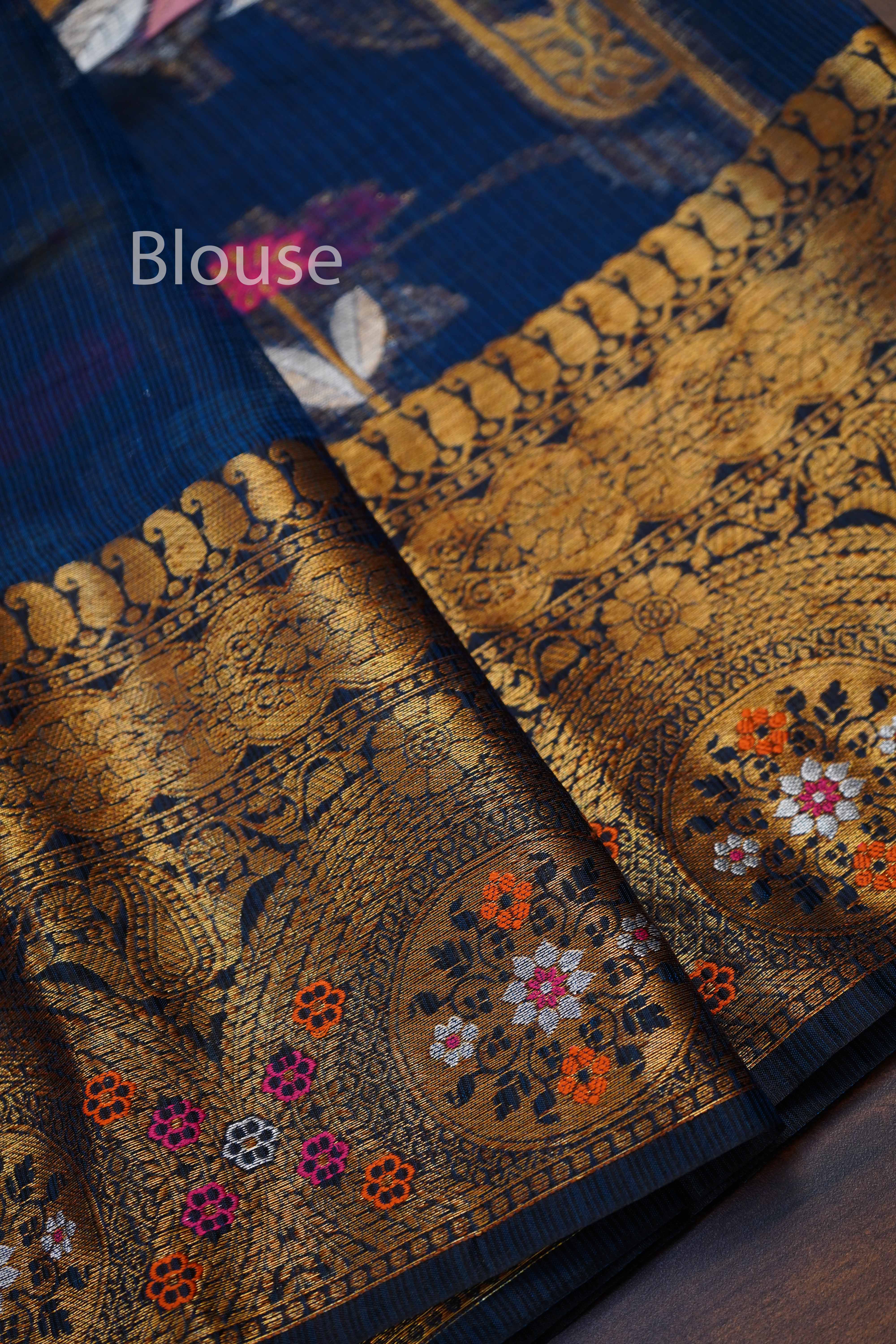 DARK BLUE GREY PURE KOTA SILK SAREE - Queens Jewel Emporium
