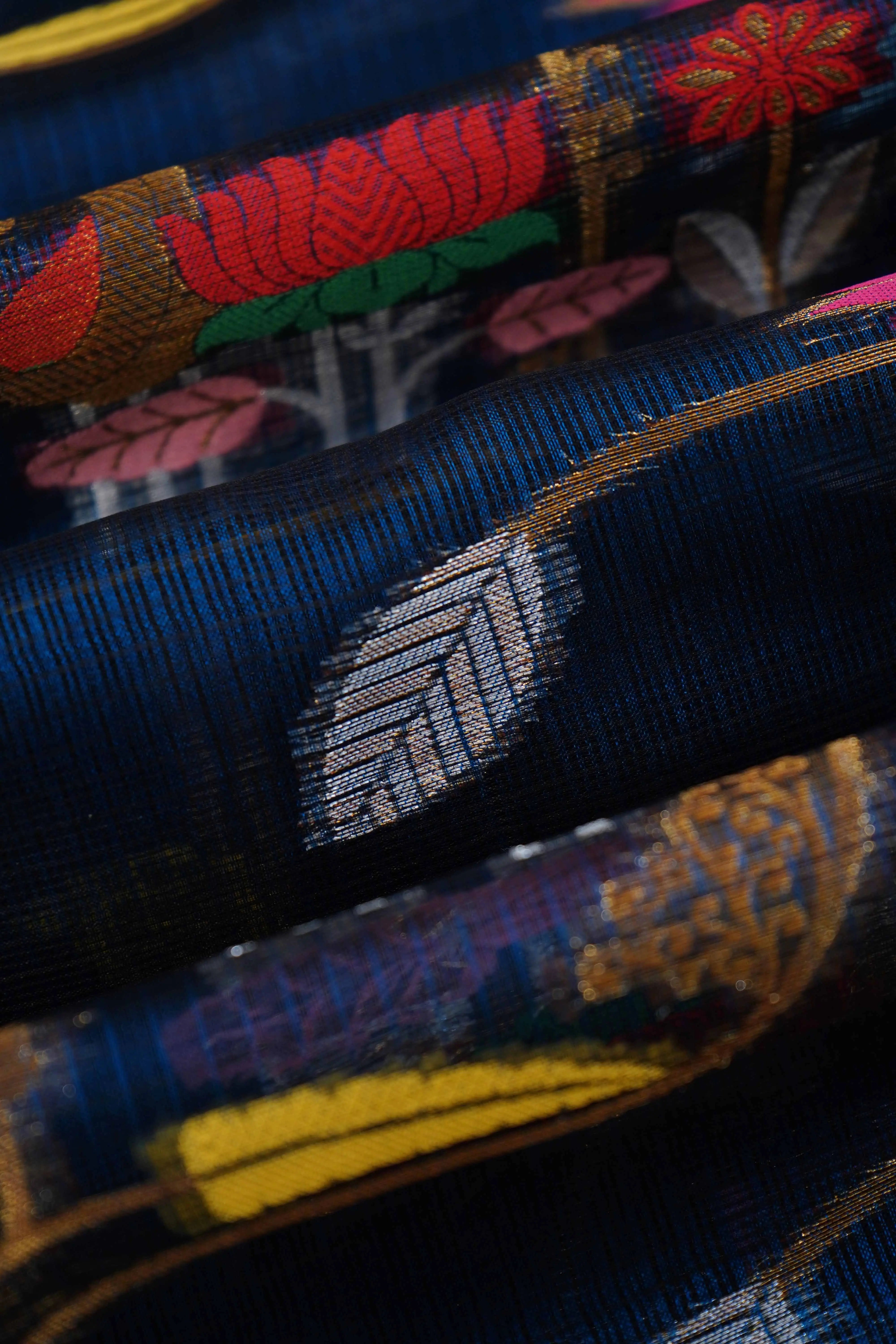 DARK BLUE GREY PURE KOTA SILK SAREE - Queens Jewel Emporium