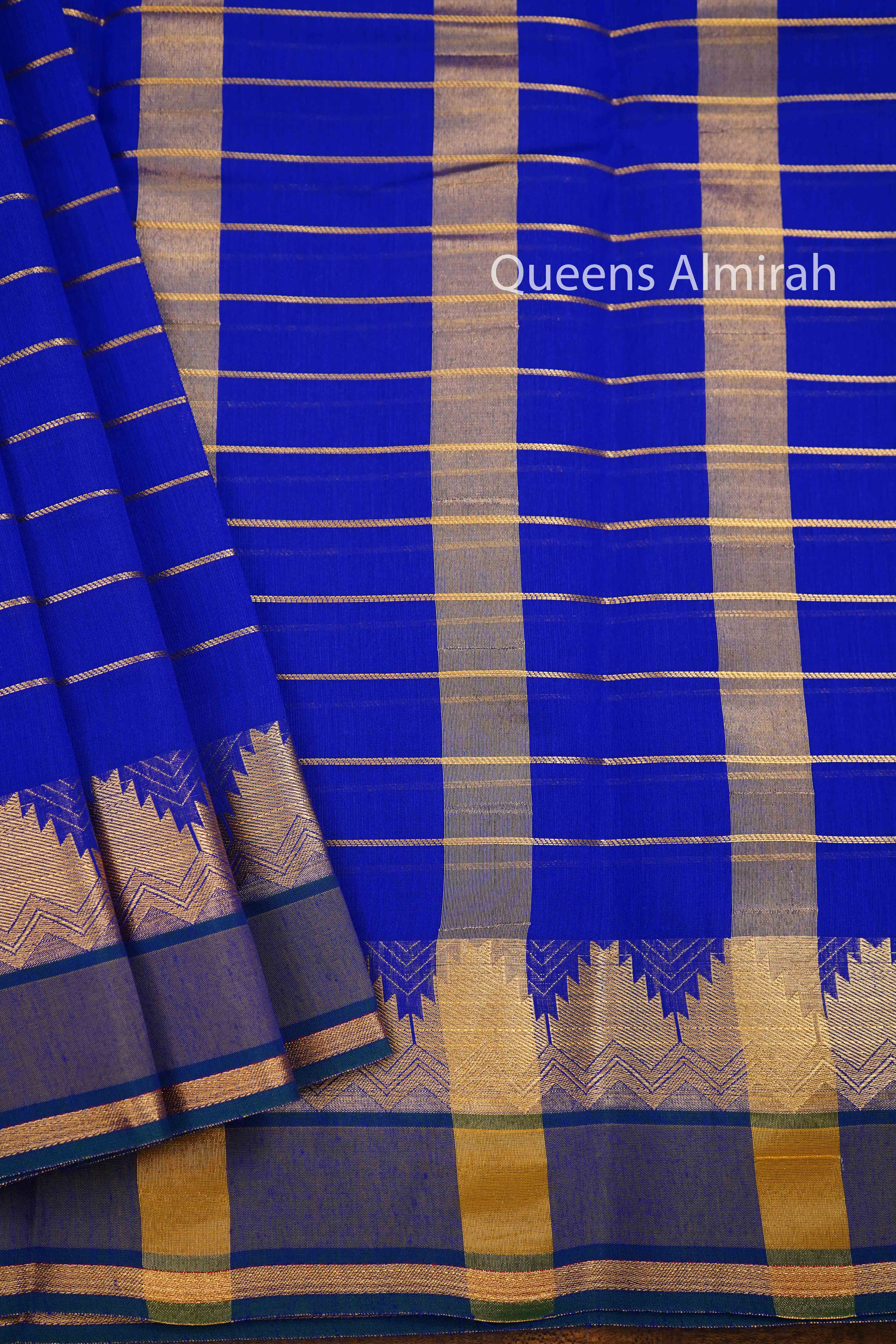 DARK BLUE PURE SILK COTTON SAREE - Queens Jewel Emporium