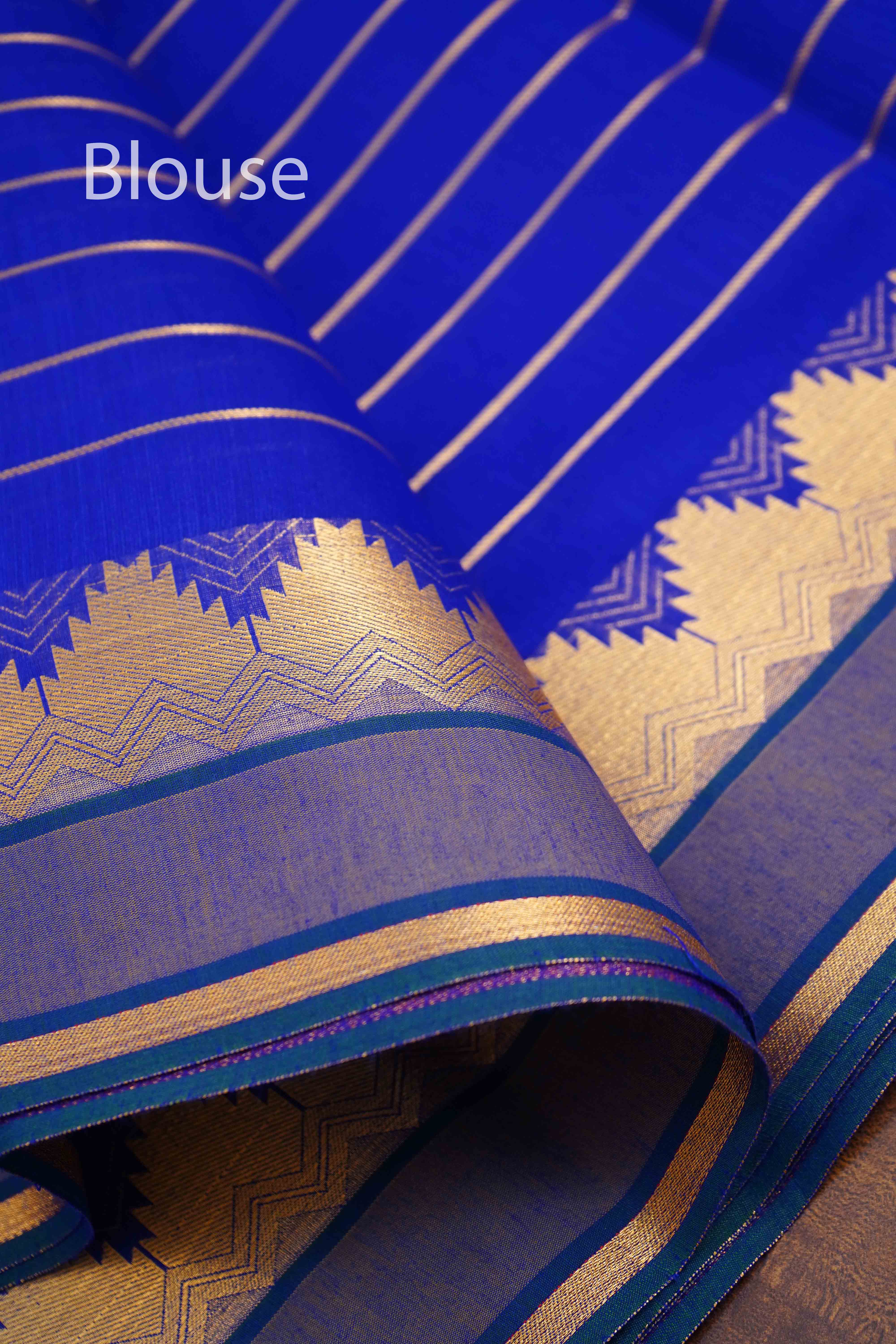 DARK BLUE PURE SILK COTTON SAREE - Queens Jewel Emporium