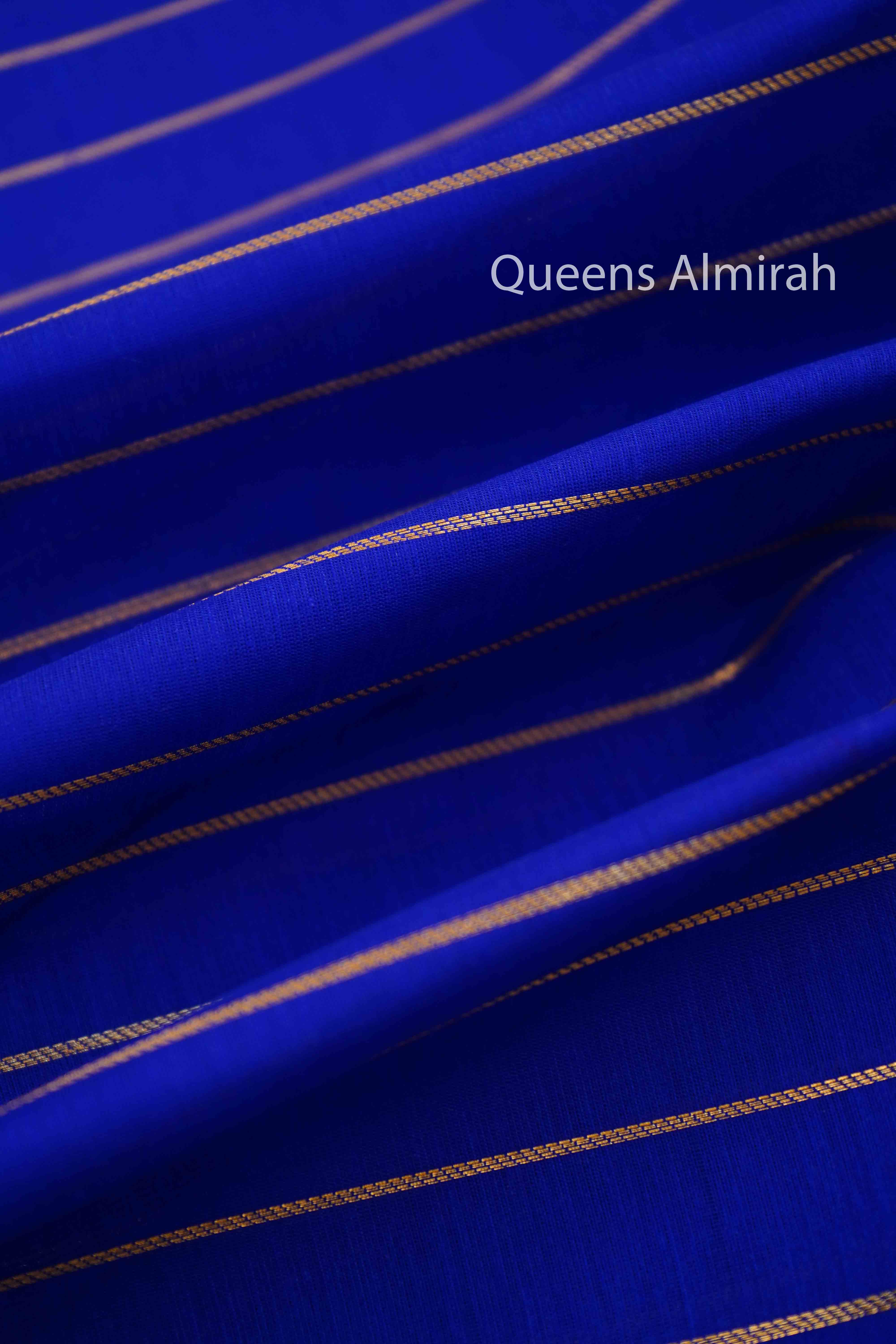 DARK BLUE PURE SILK COTTON SAREE - Queens Jewel Emporium