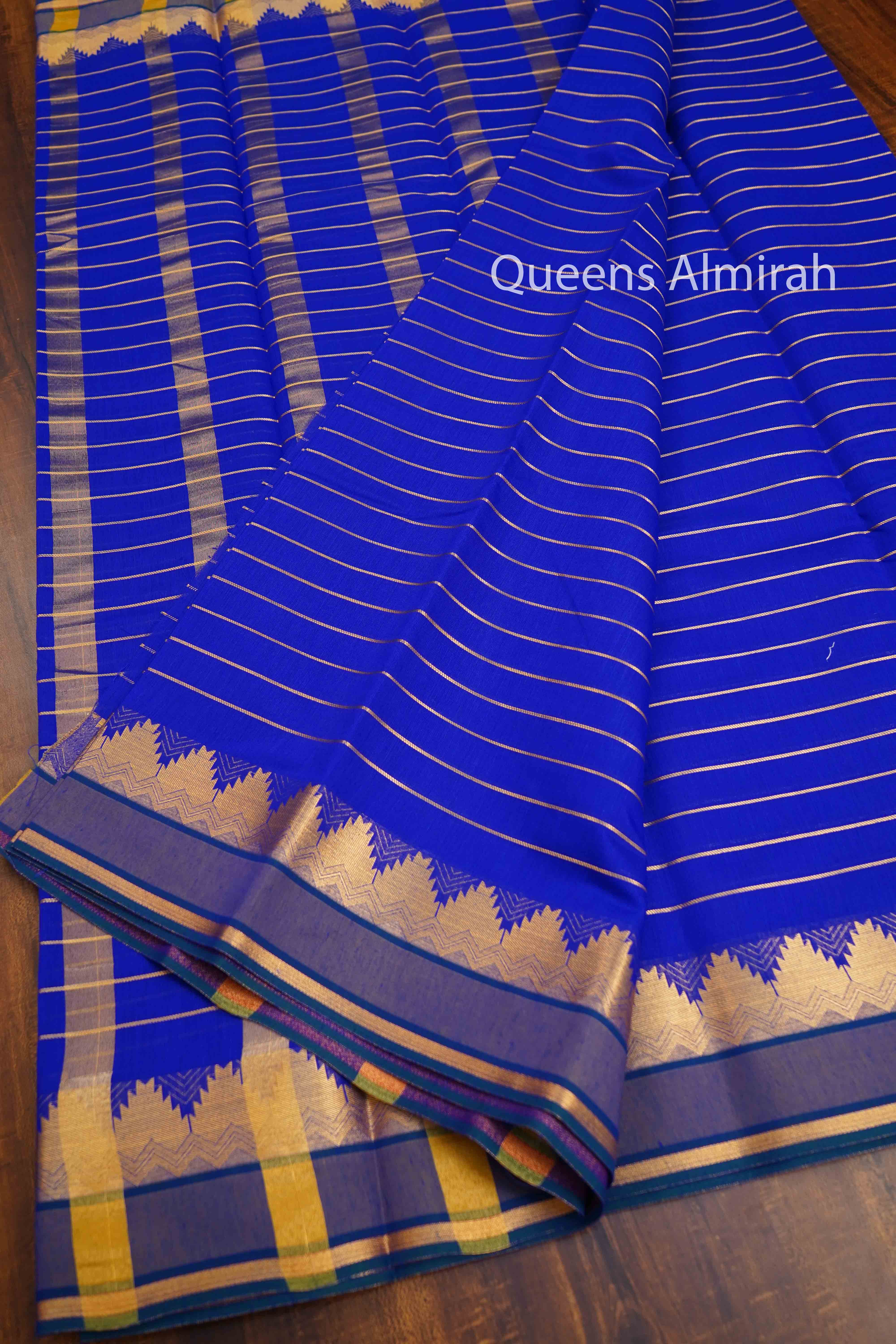 DARK BLUE PURE SILK COTTON SAREE - Queens Jewel Emporium