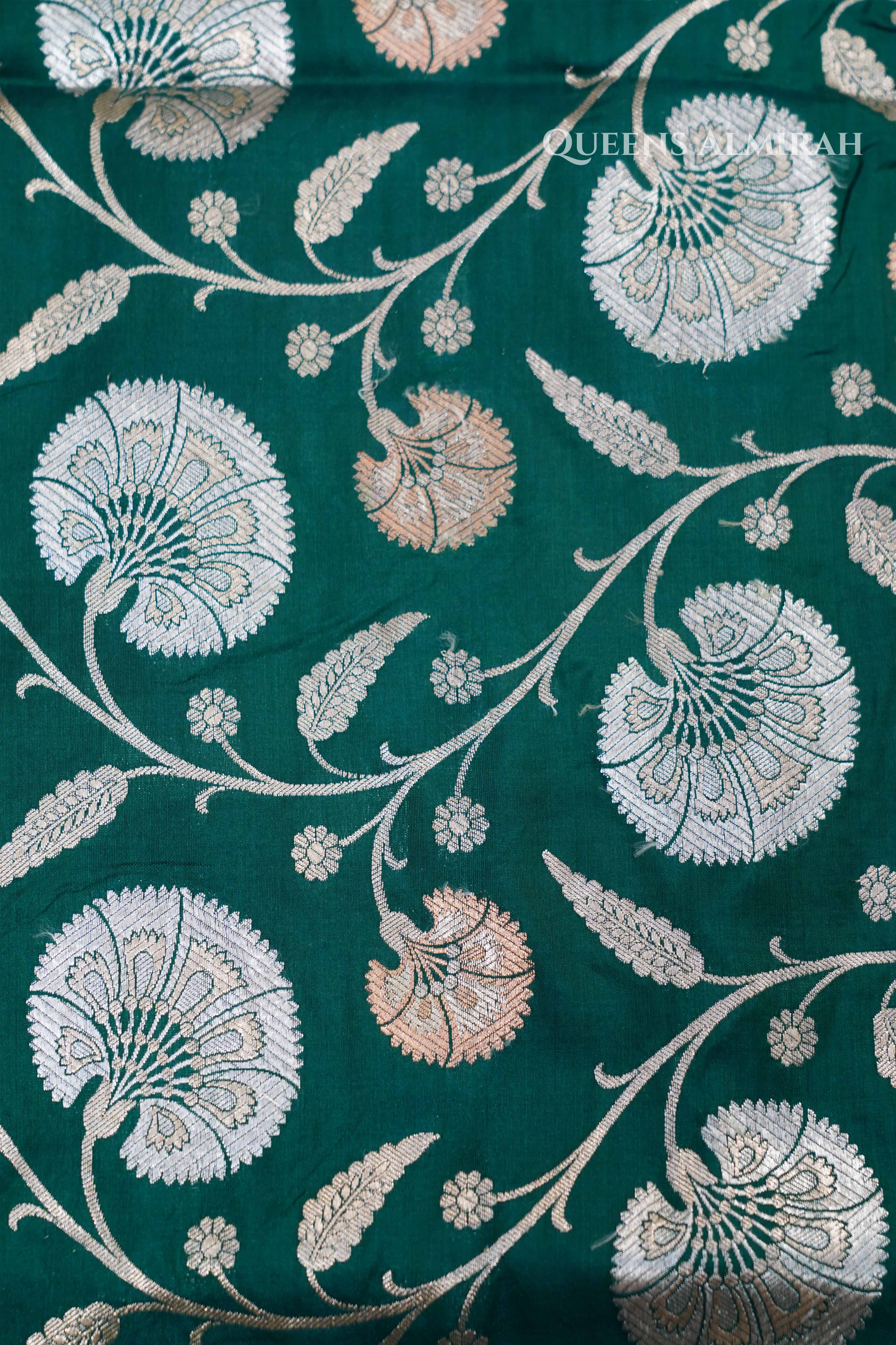 Dark Green Banarasi Silk Saree 3 QUEENS ALMIRAH