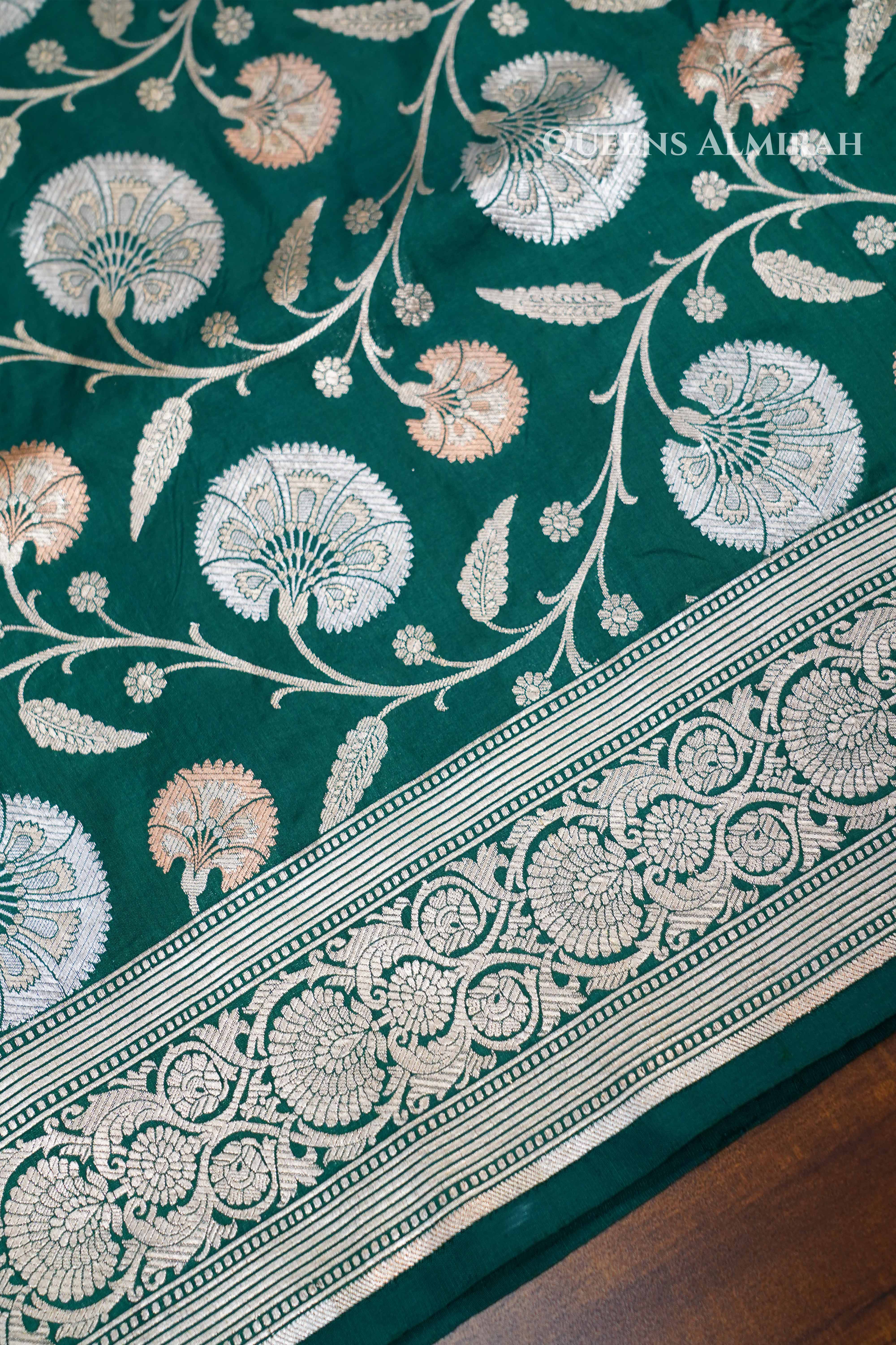 Dark Green Banarasi Silk Saree 3 QUEENS ALMIRAH