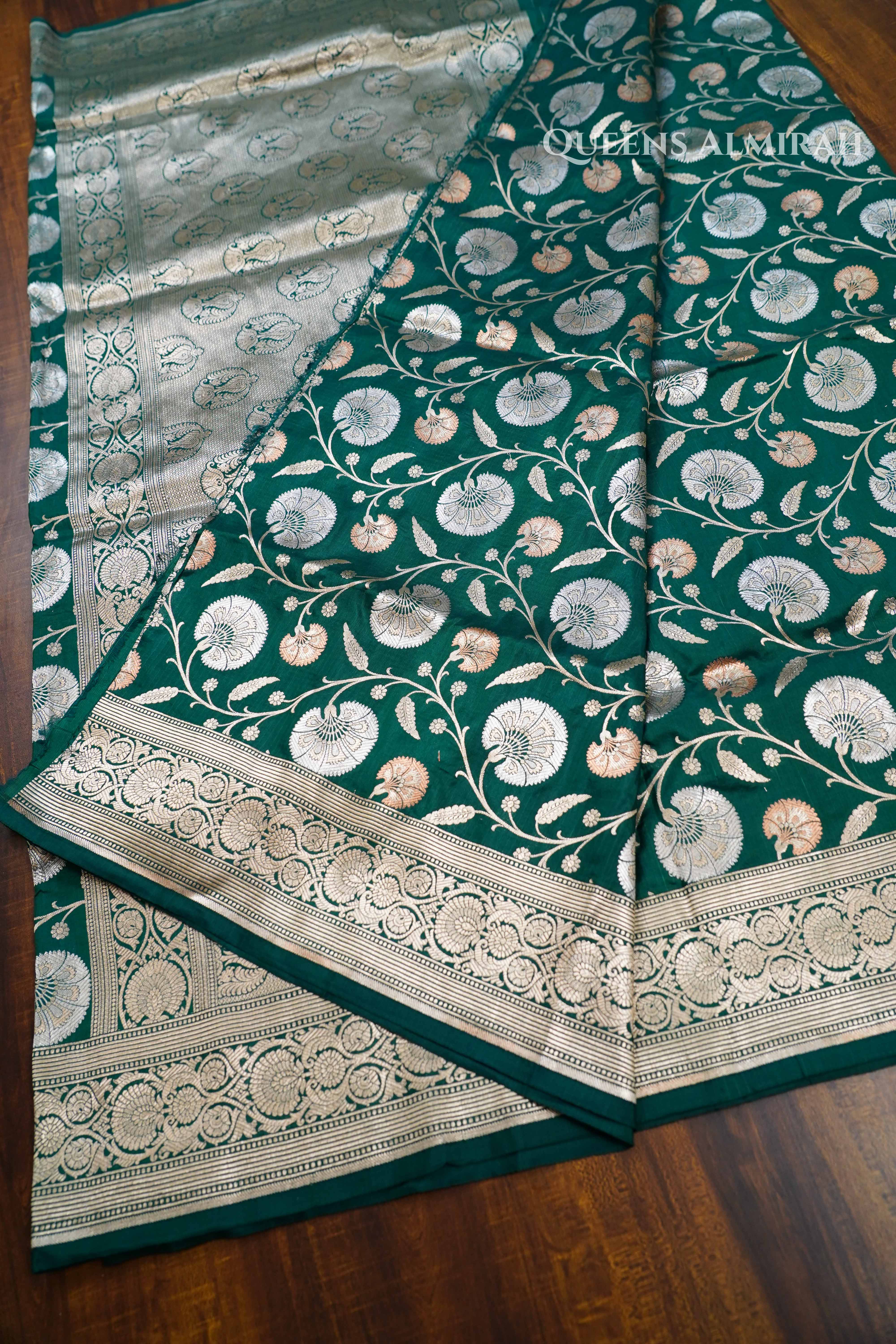 Dark Green Banarasi Silk Saree 3 QUEENS ALMIRAH