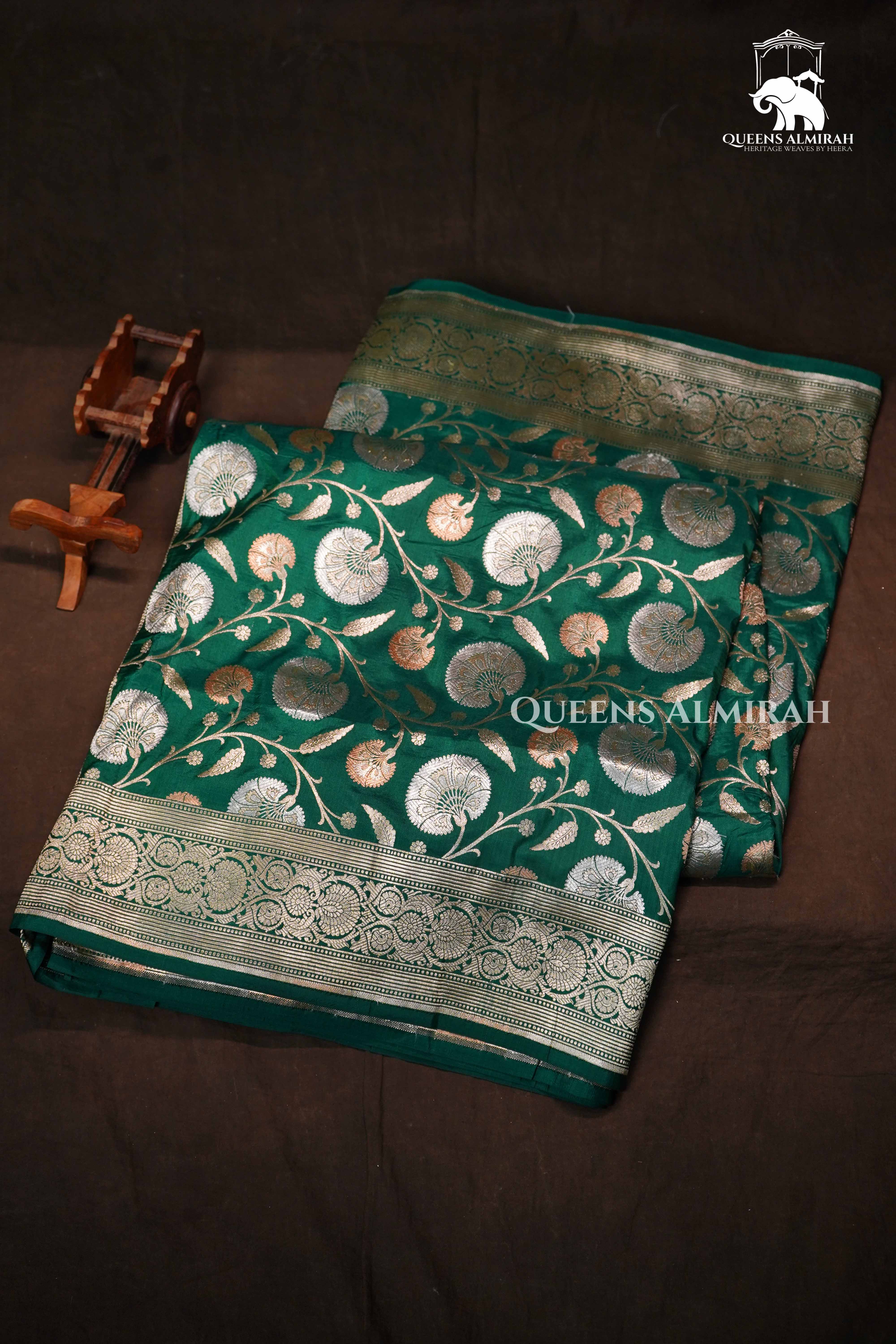 Dark Green Banarasi Silk Saree 3 QUEENS ALMIRAH