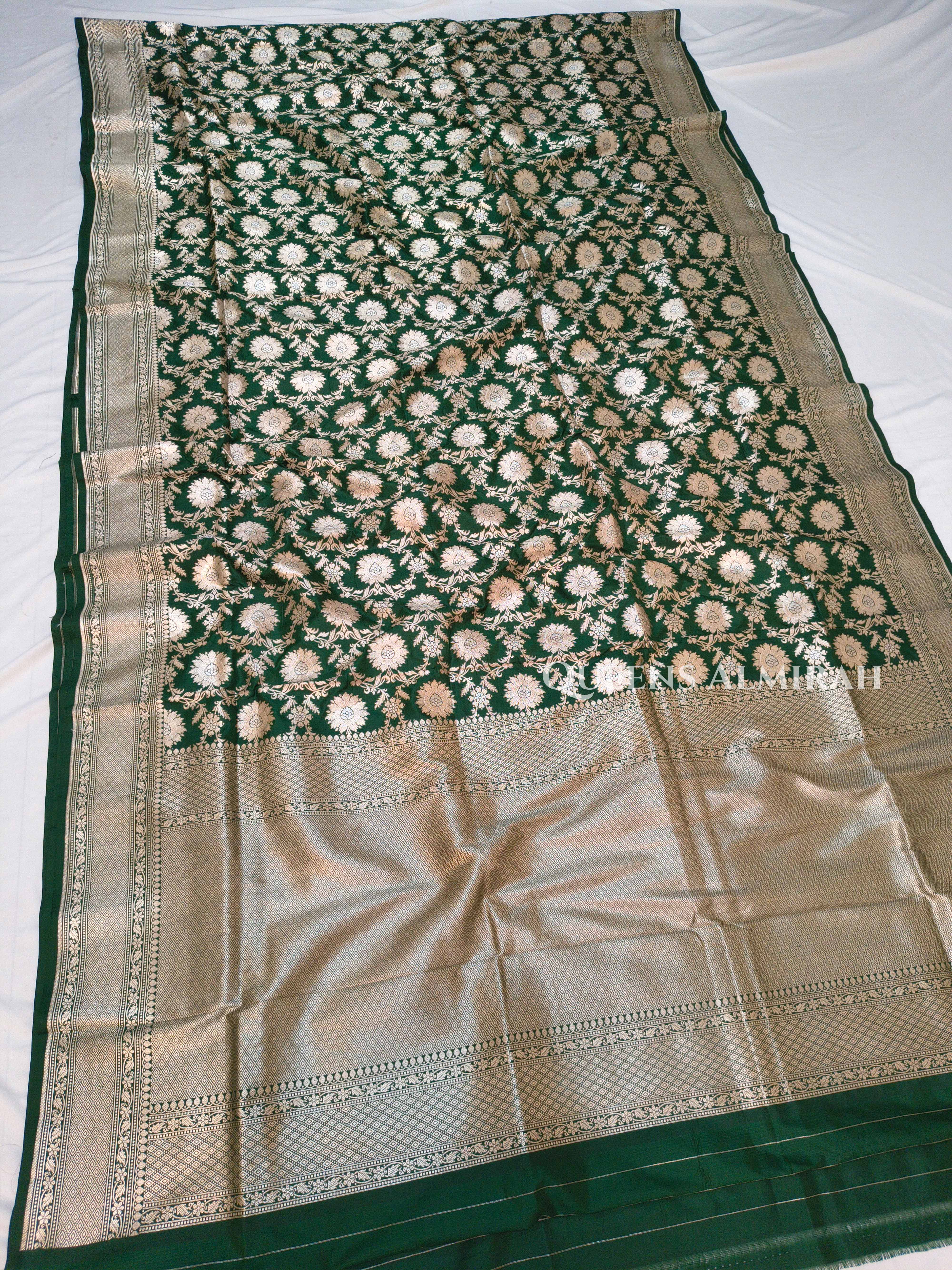 Dark Green Banarasi Silk Saree 3 QUEENS ALMIRAH