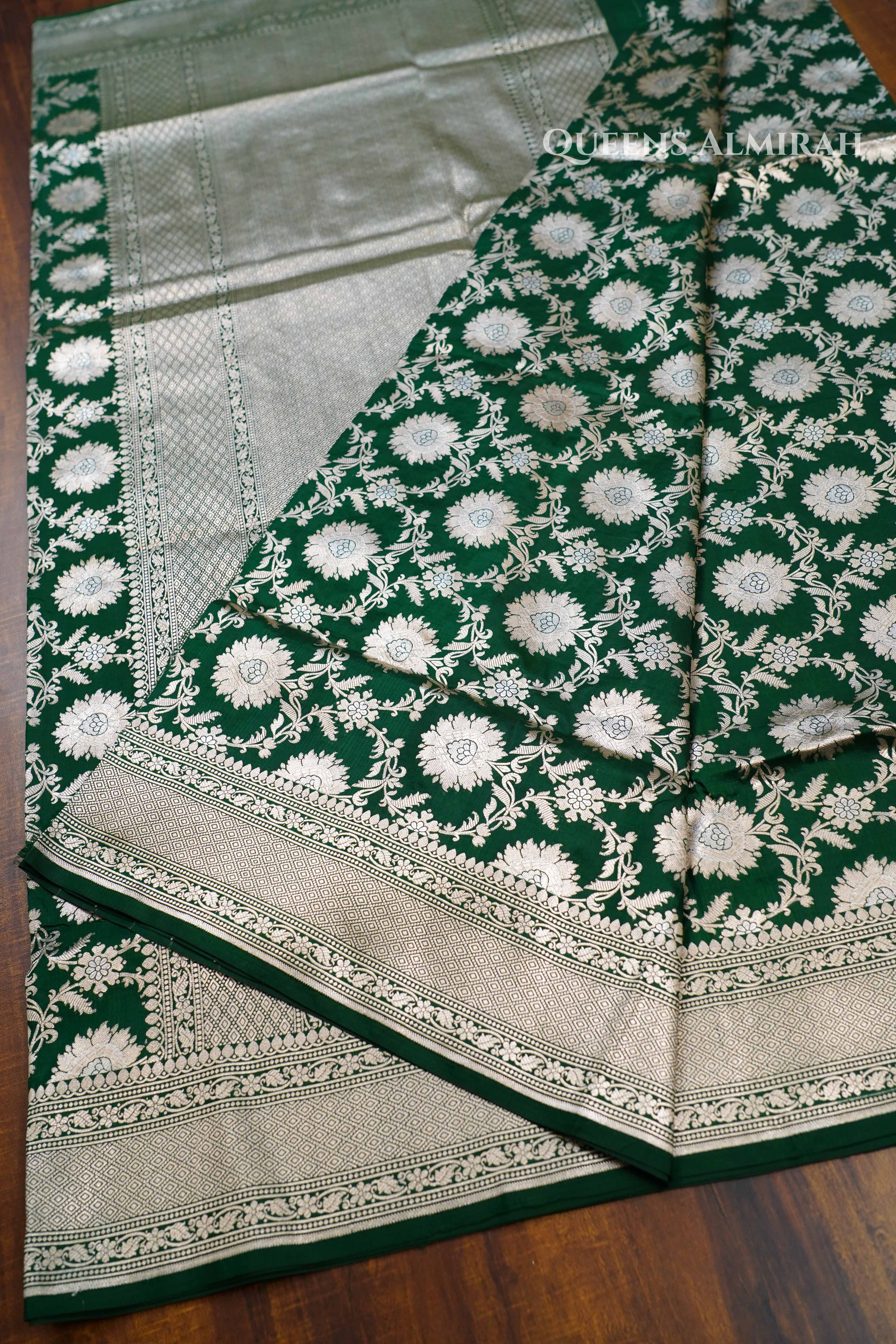 Dark Green Banarasi Silk Saree QUEENS ALMIRAH