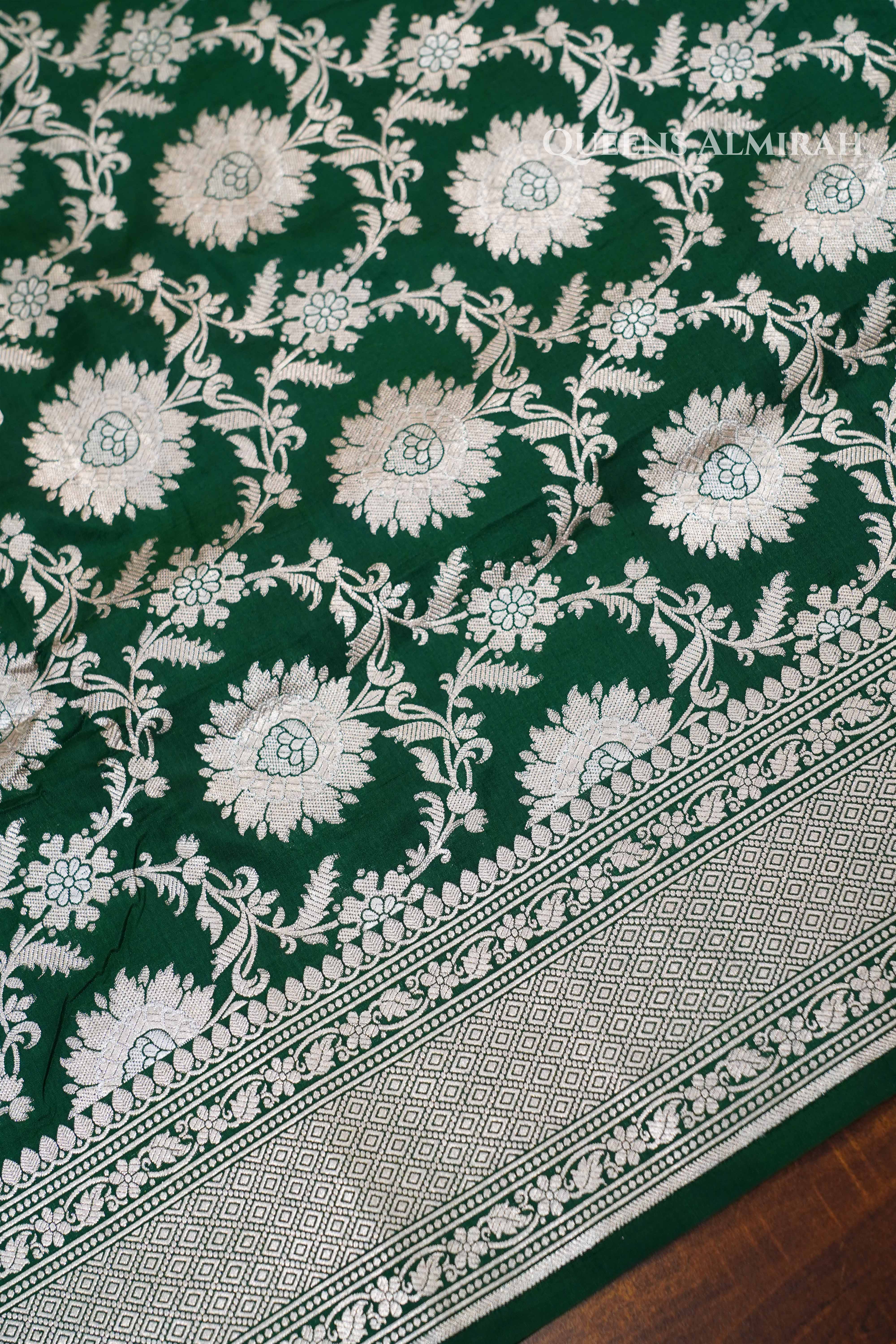 Dark Green Banarasi Silk Saree QUEENS ALMIRAH