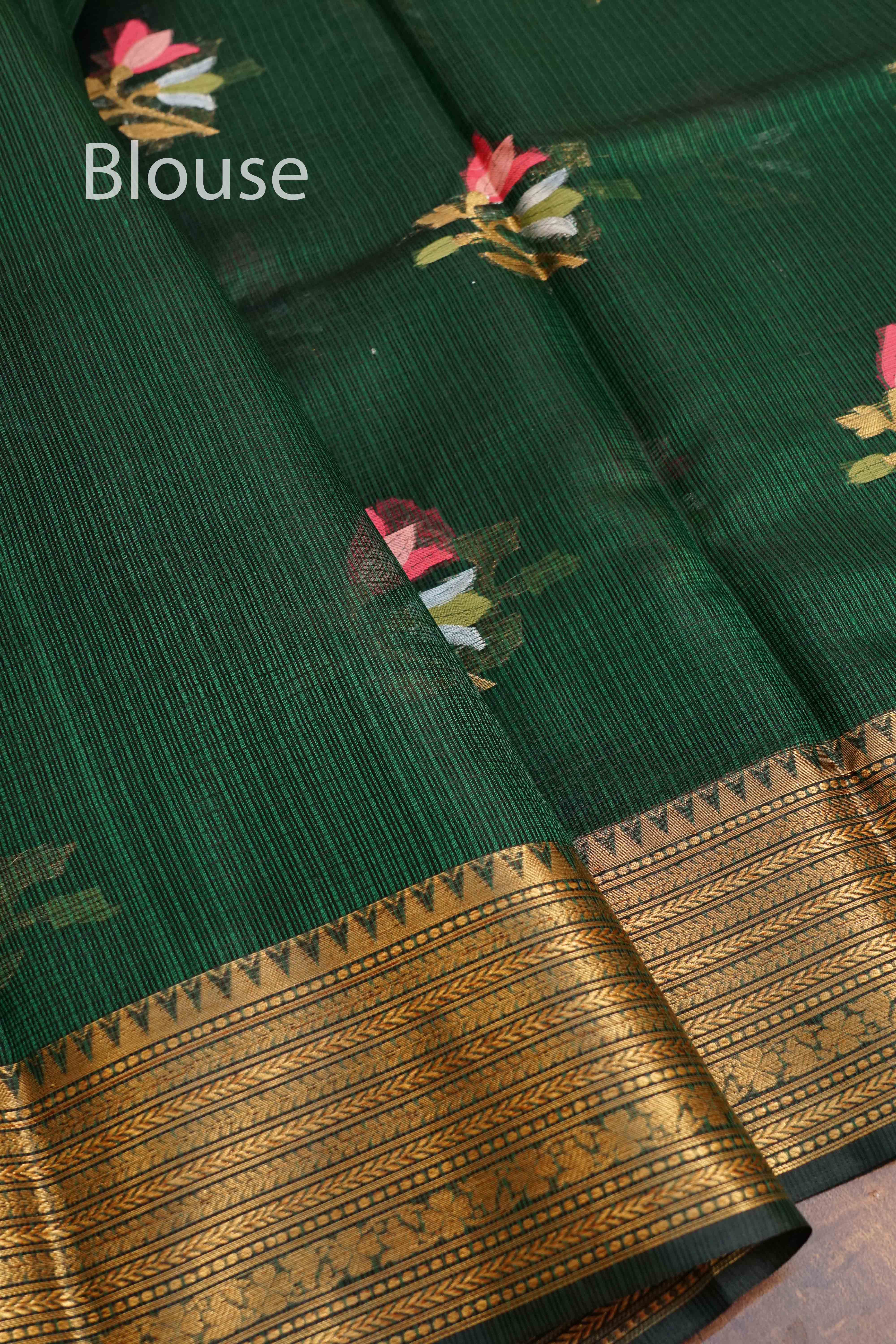 DARK GREEN KOTA SILK SAREE - Queens Jewel Emporium