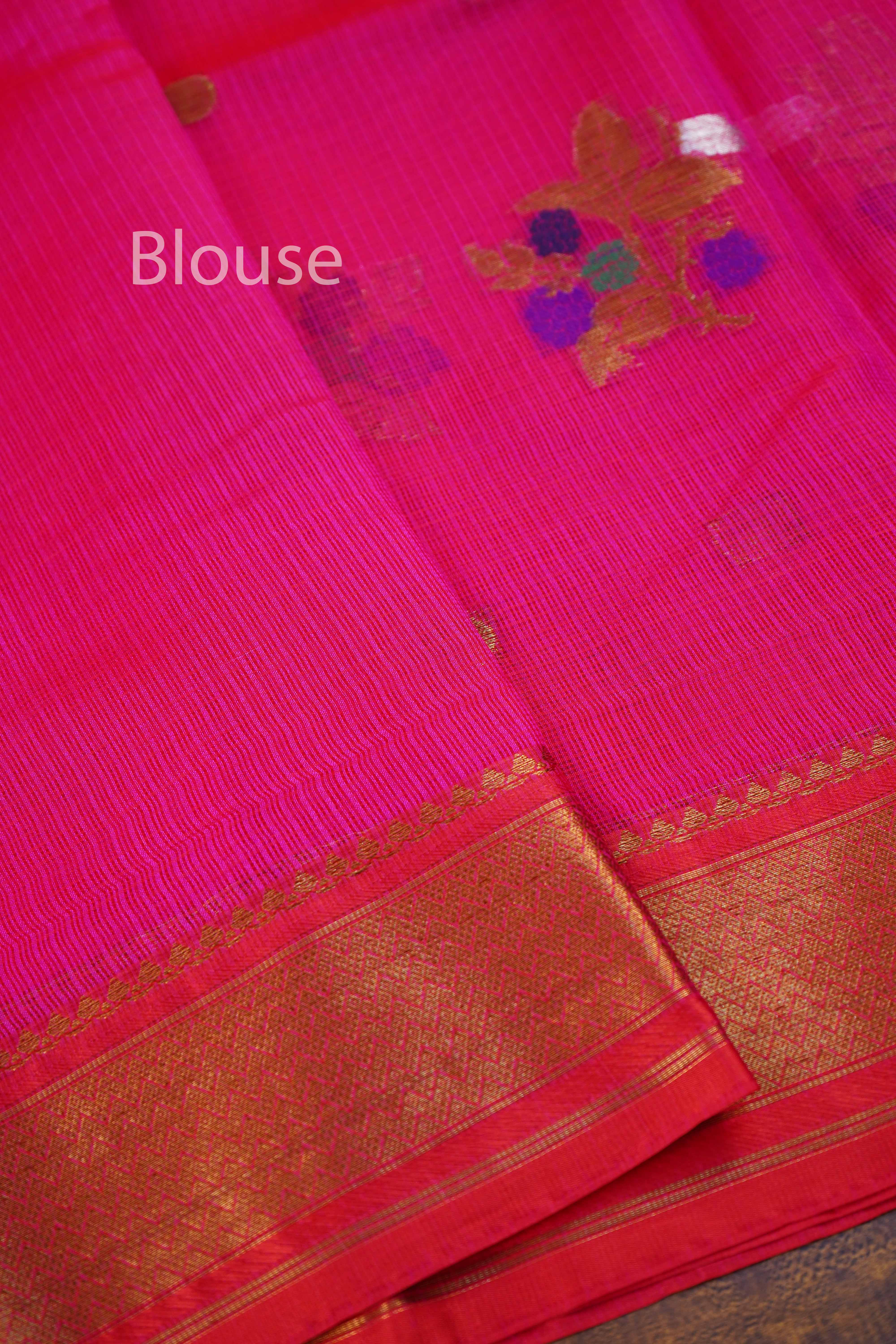 DARK HOT PINK PURE KOTA SILK SAREE - Queens Jewel Emporium