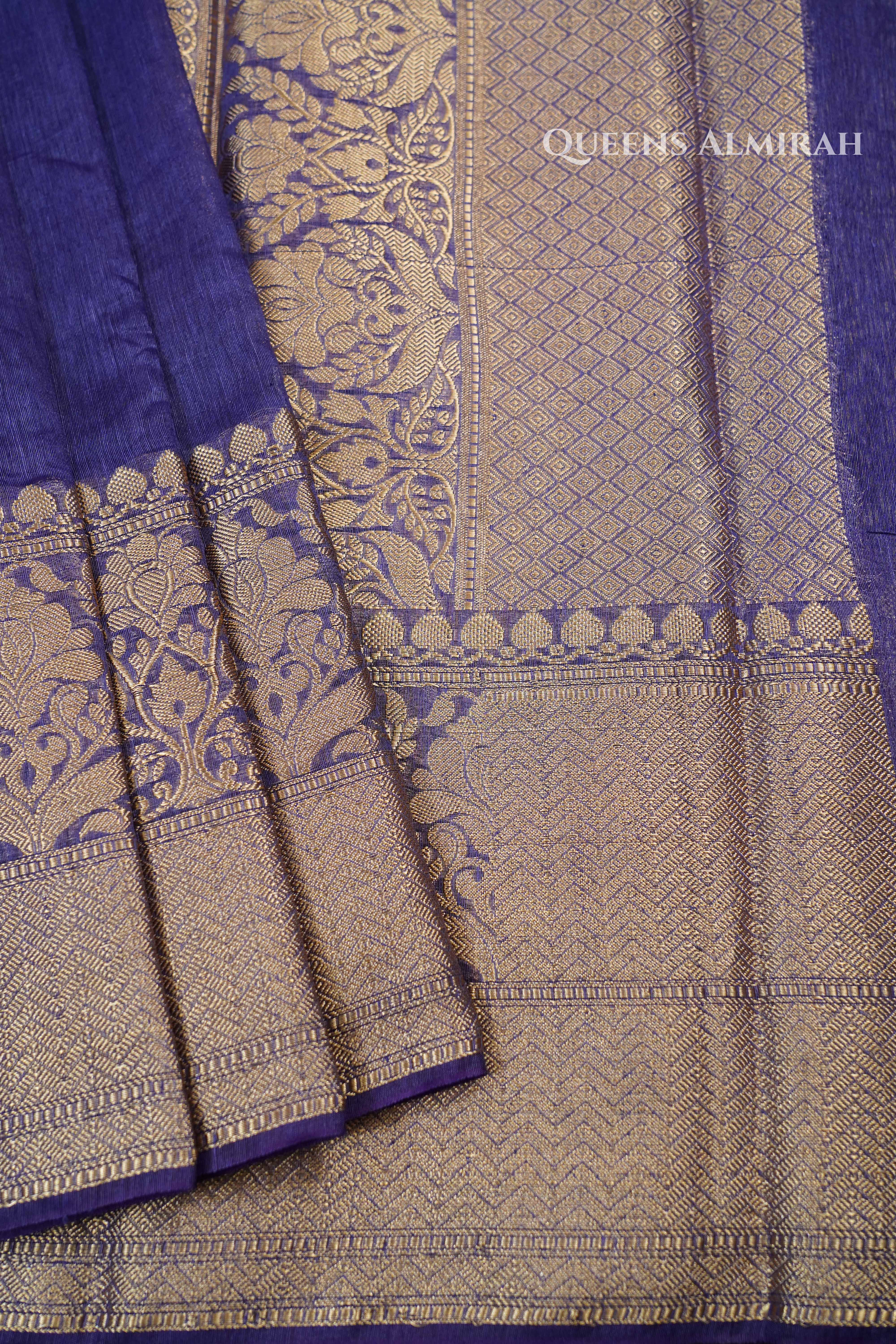 Dark Indigo Banarasi Linen Saree QUEENS ALMIRAH