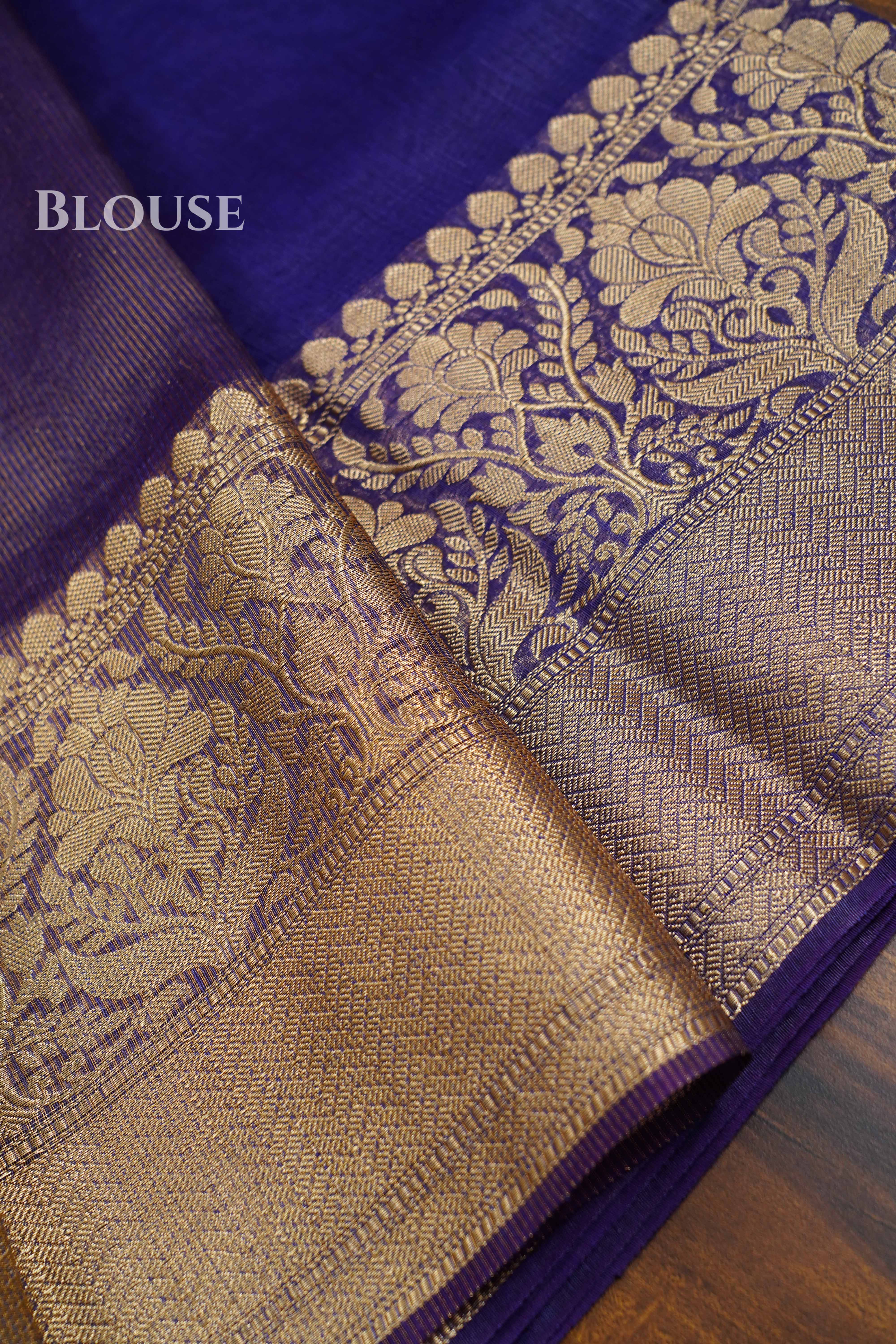 Dark Indigo Banarasi Linen Saree QUEENS ALMIRAH