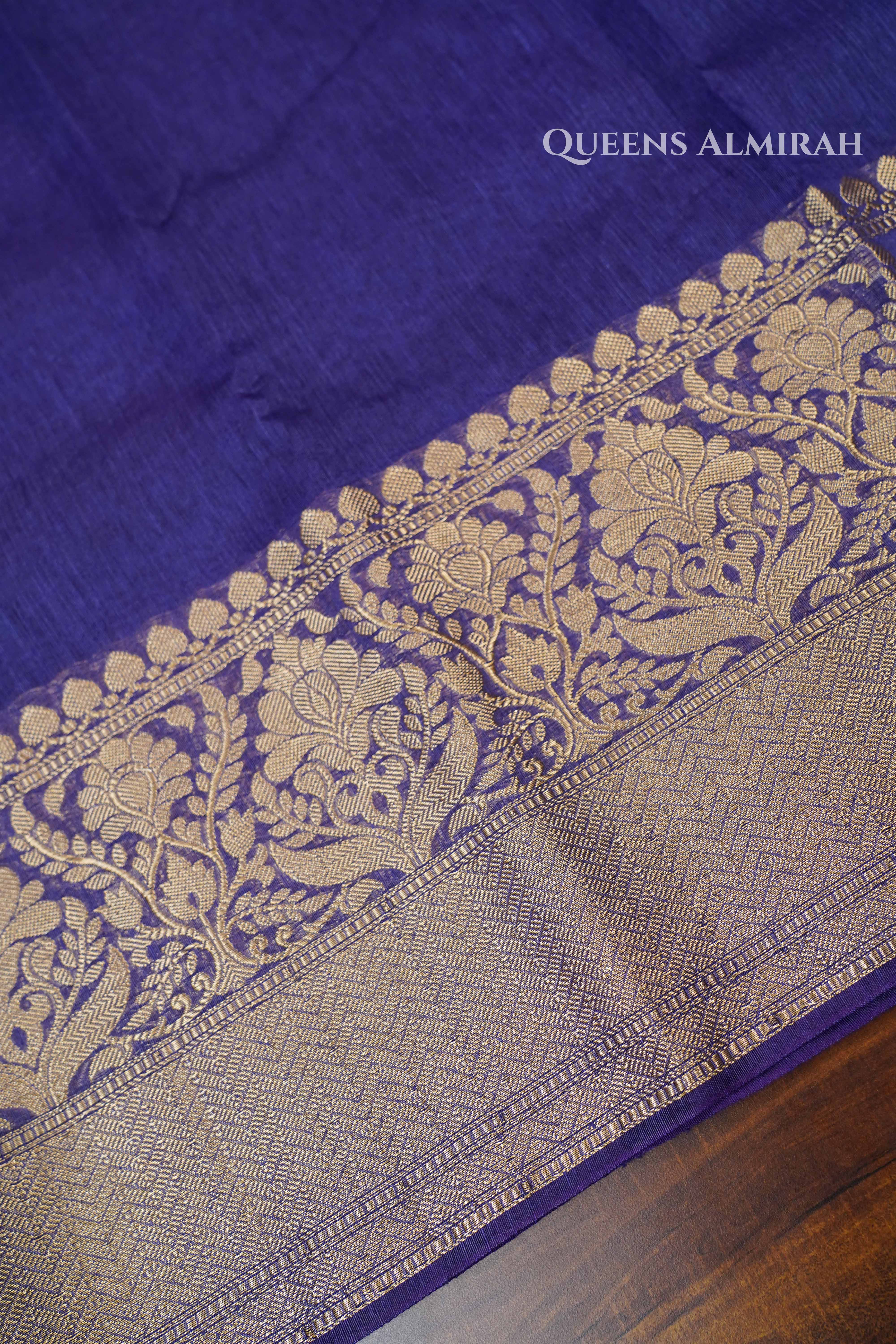 Dark Indigo Banarasi Linen Saree QUEENS ALMIRAH