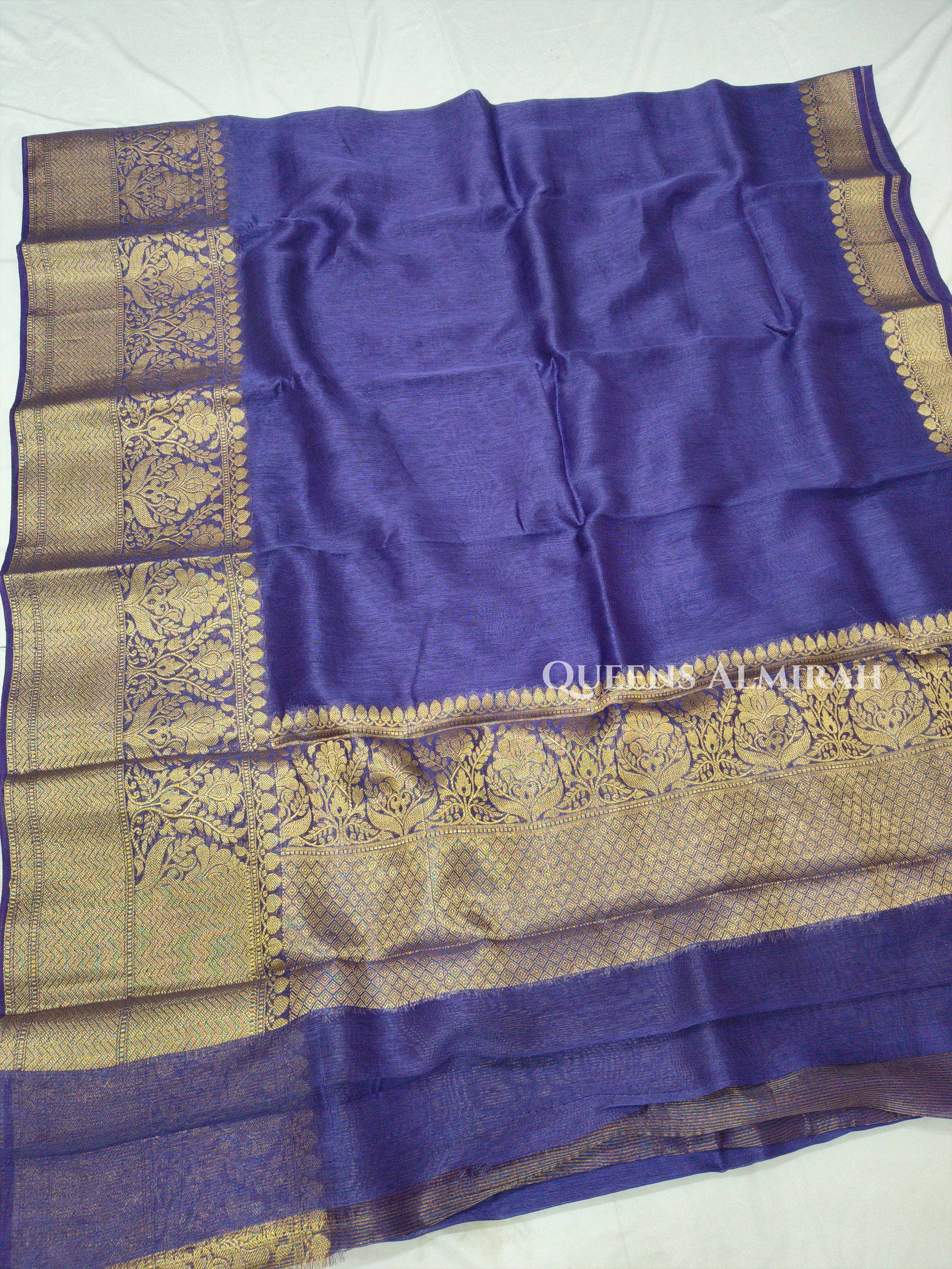 Dark Indigo Banarasi Linen Saree QUEENS ALMIRAH