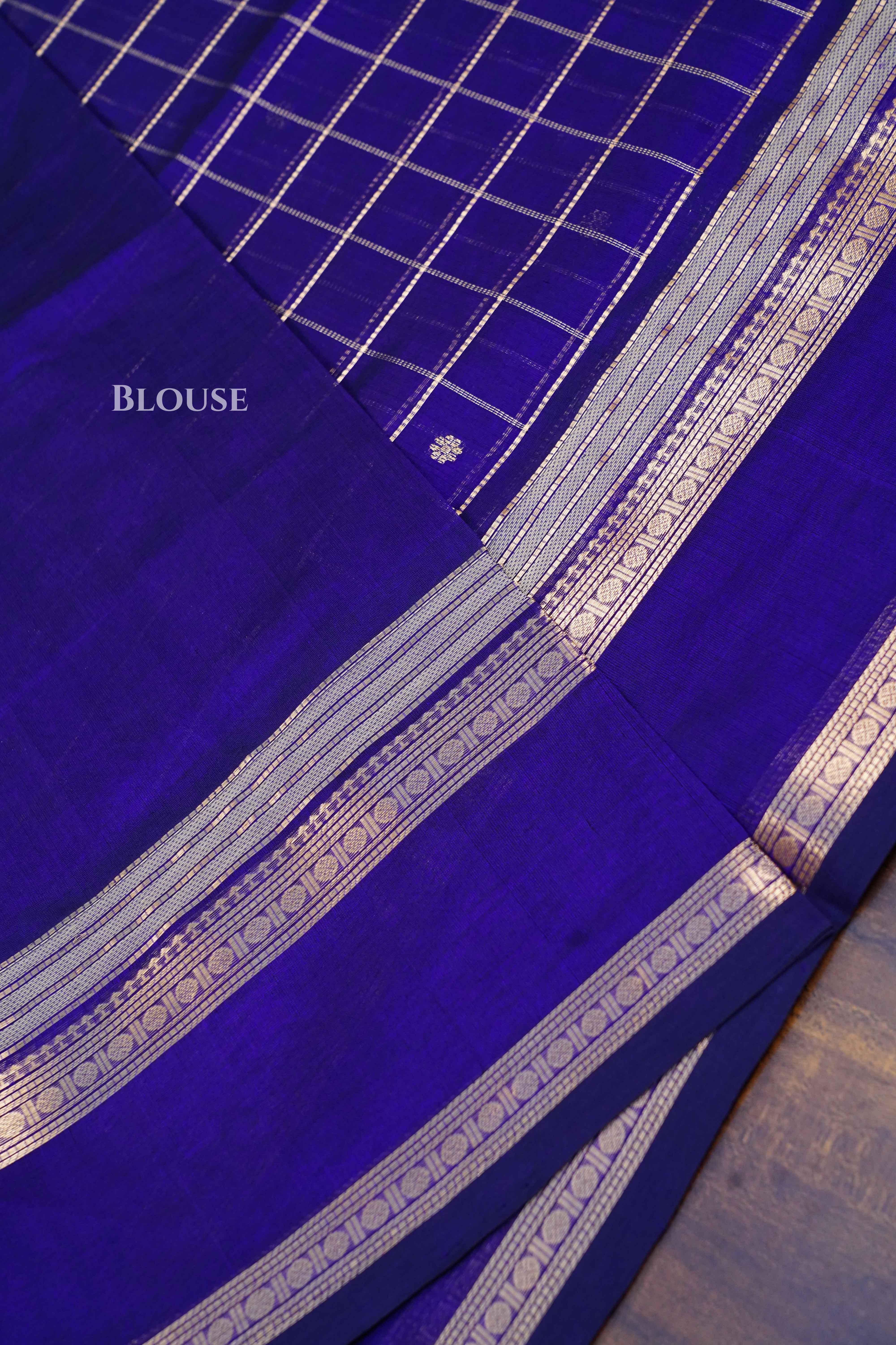 Dark Indigo-Karaikudi Chettinad Silk Cotton Saree QUEENS ALMIRAH