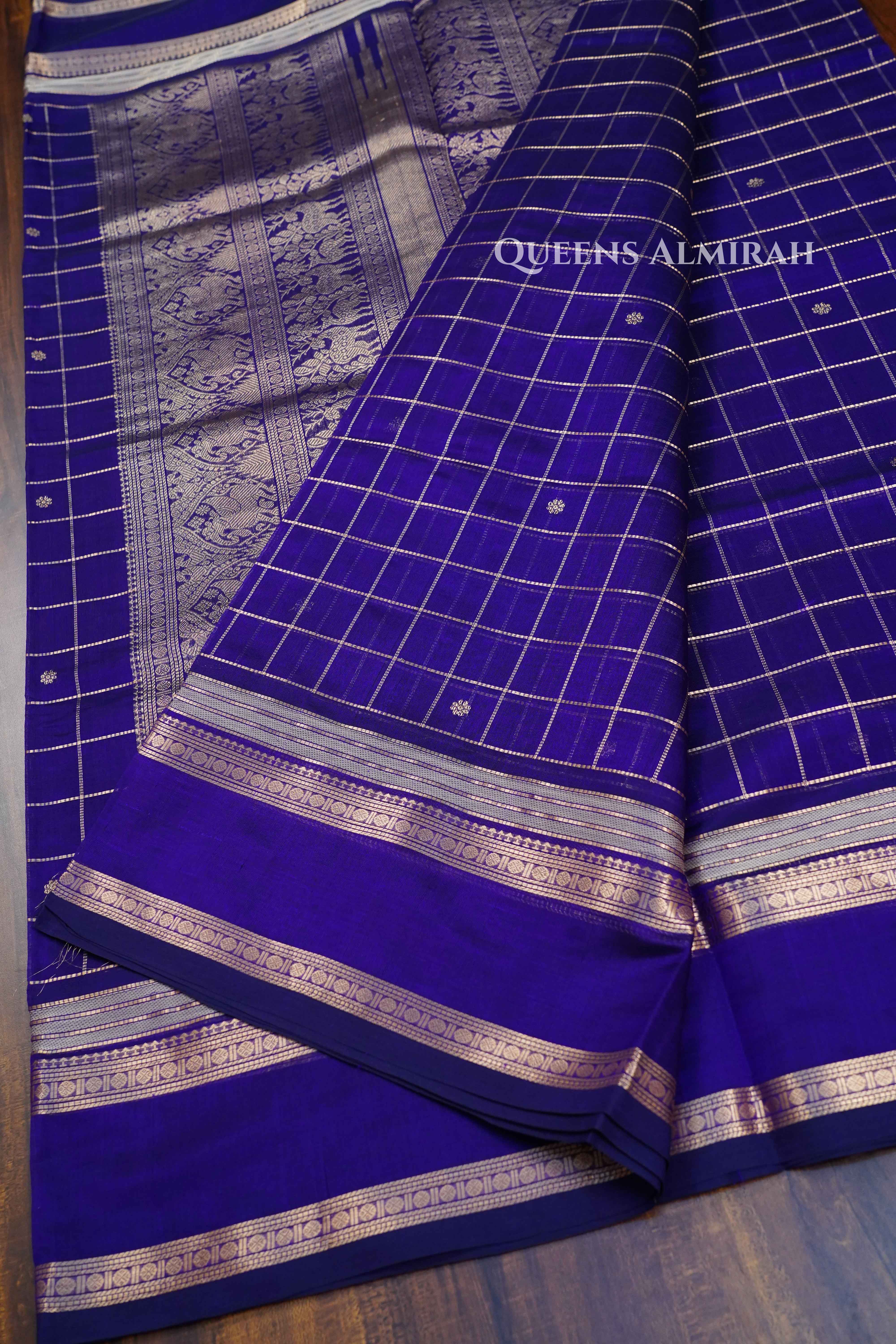 Dark Indigo-Karaikudi Chettinad Silk Cotton Saree QUEENS ALMIRAH