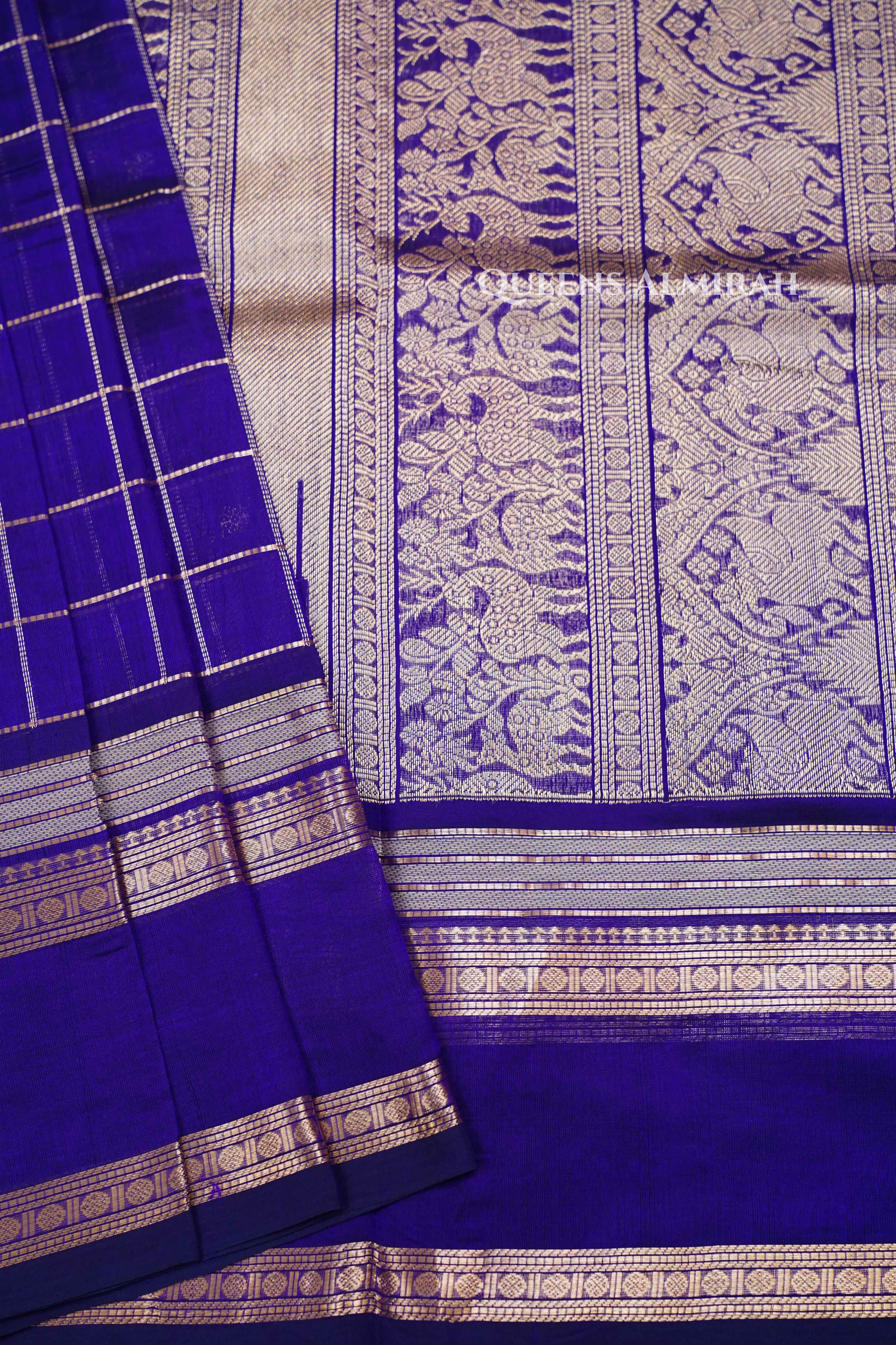 Dark Indigo-Karaikudi Chettinad Silk Cotton Saree QUEENS ALMIRAH