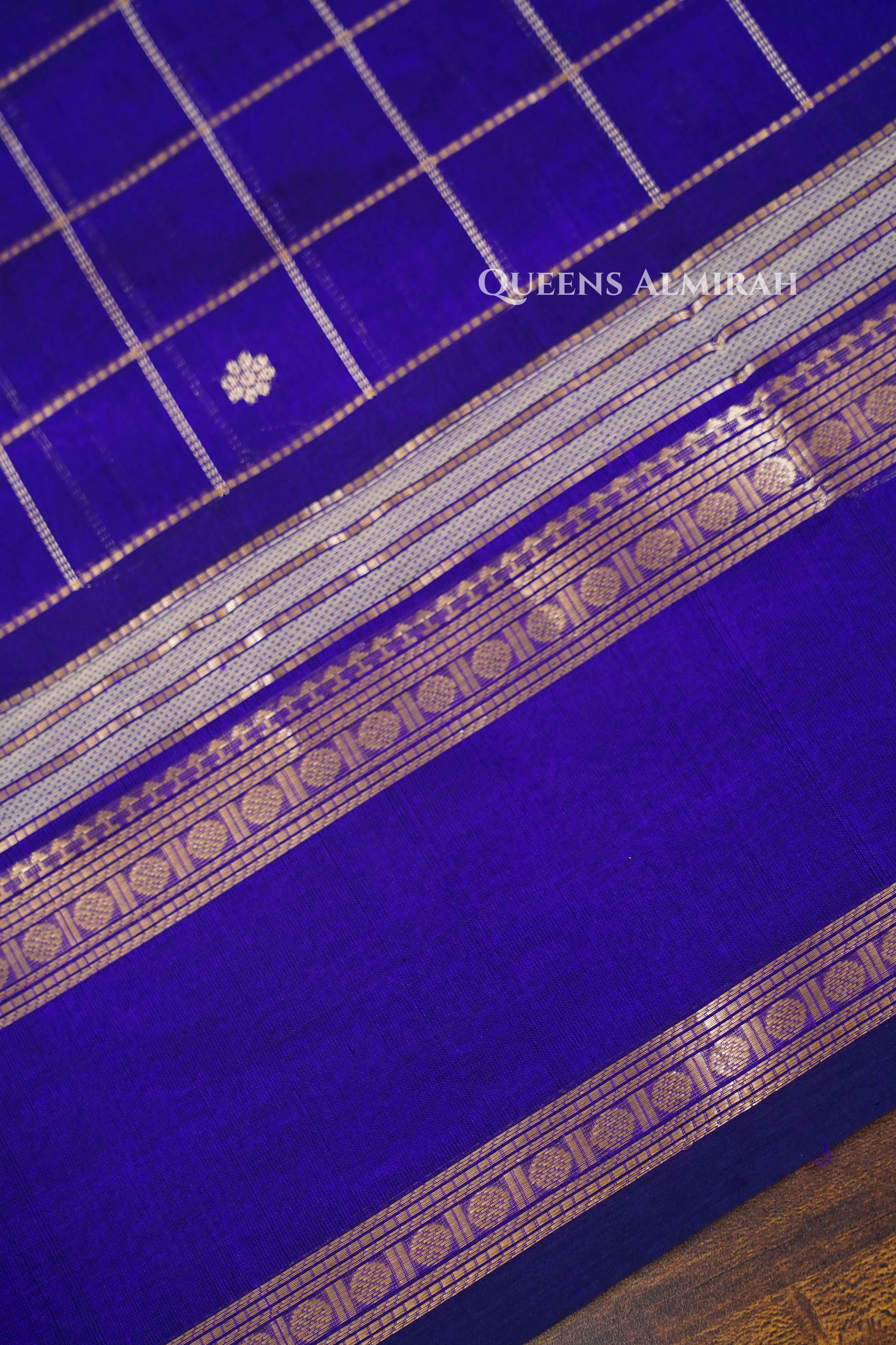 Dark Indigo-Karaikudi Chettinad Silk Cotton Saree QUEENS ALMIRAH