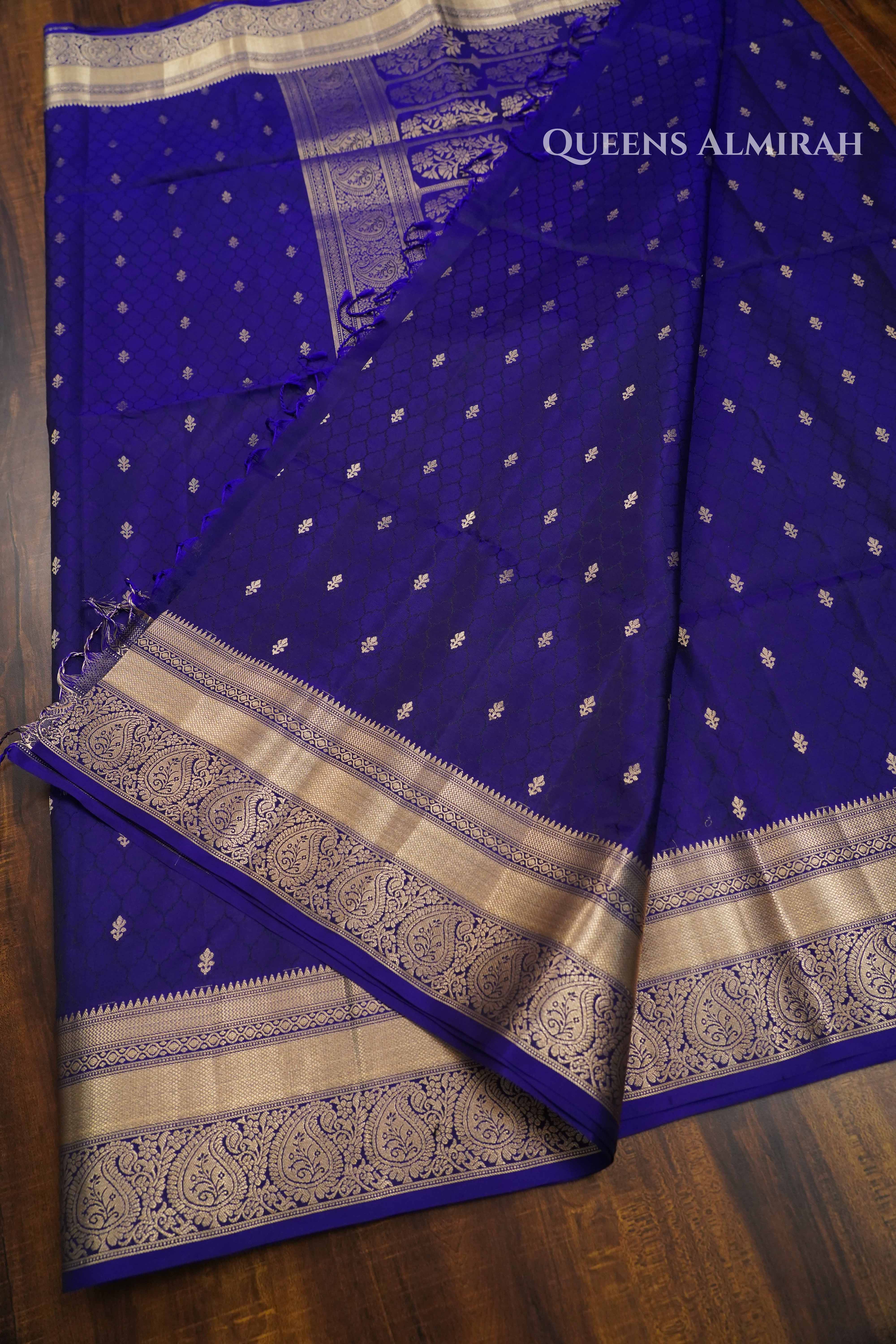 Dark Indigo Pure Soft Silk Saree QUEENS ALMIRAH