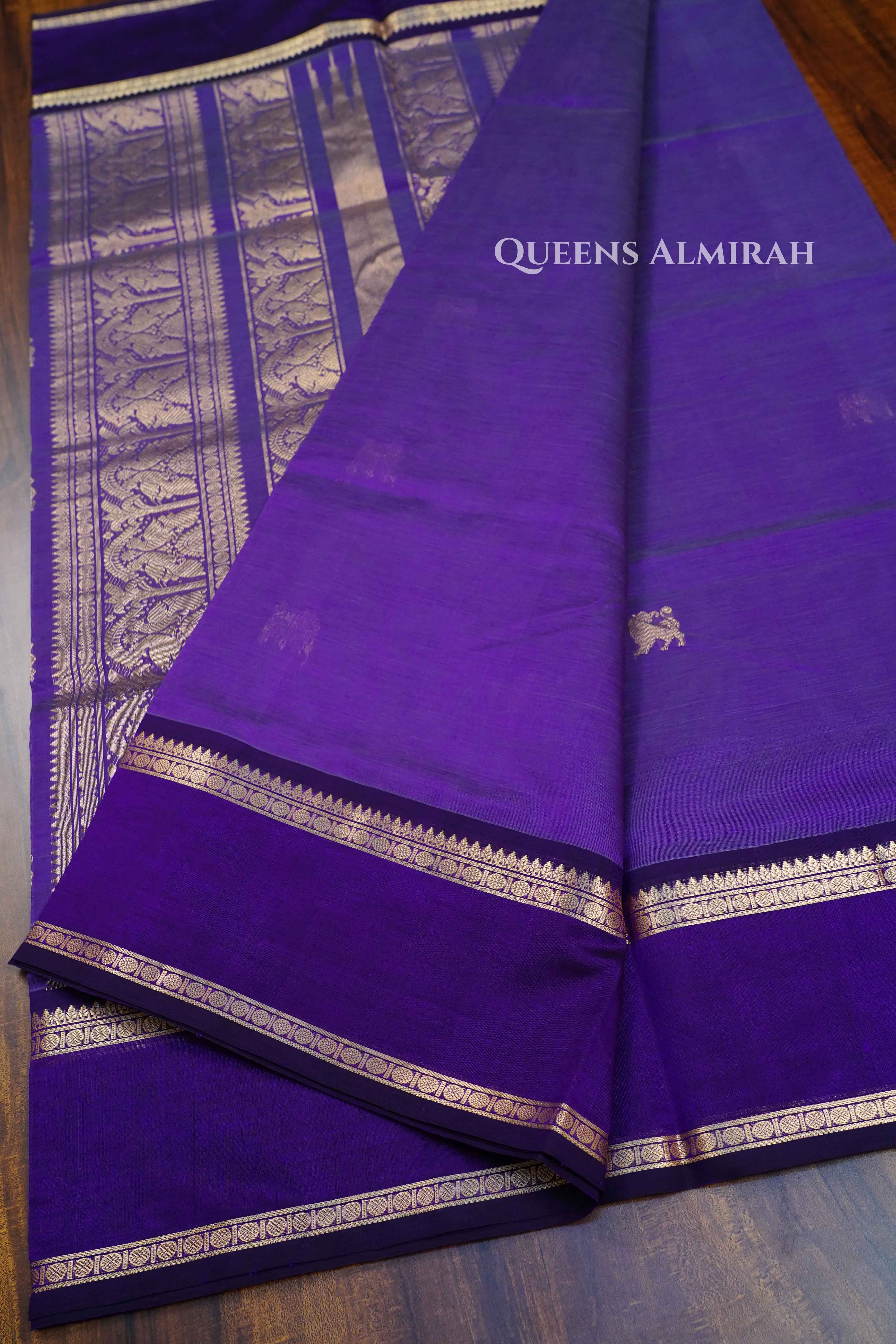 Dark Lavender Karaikudi Chettinad Silk Cotton Saree QUEENS ALMIRAH