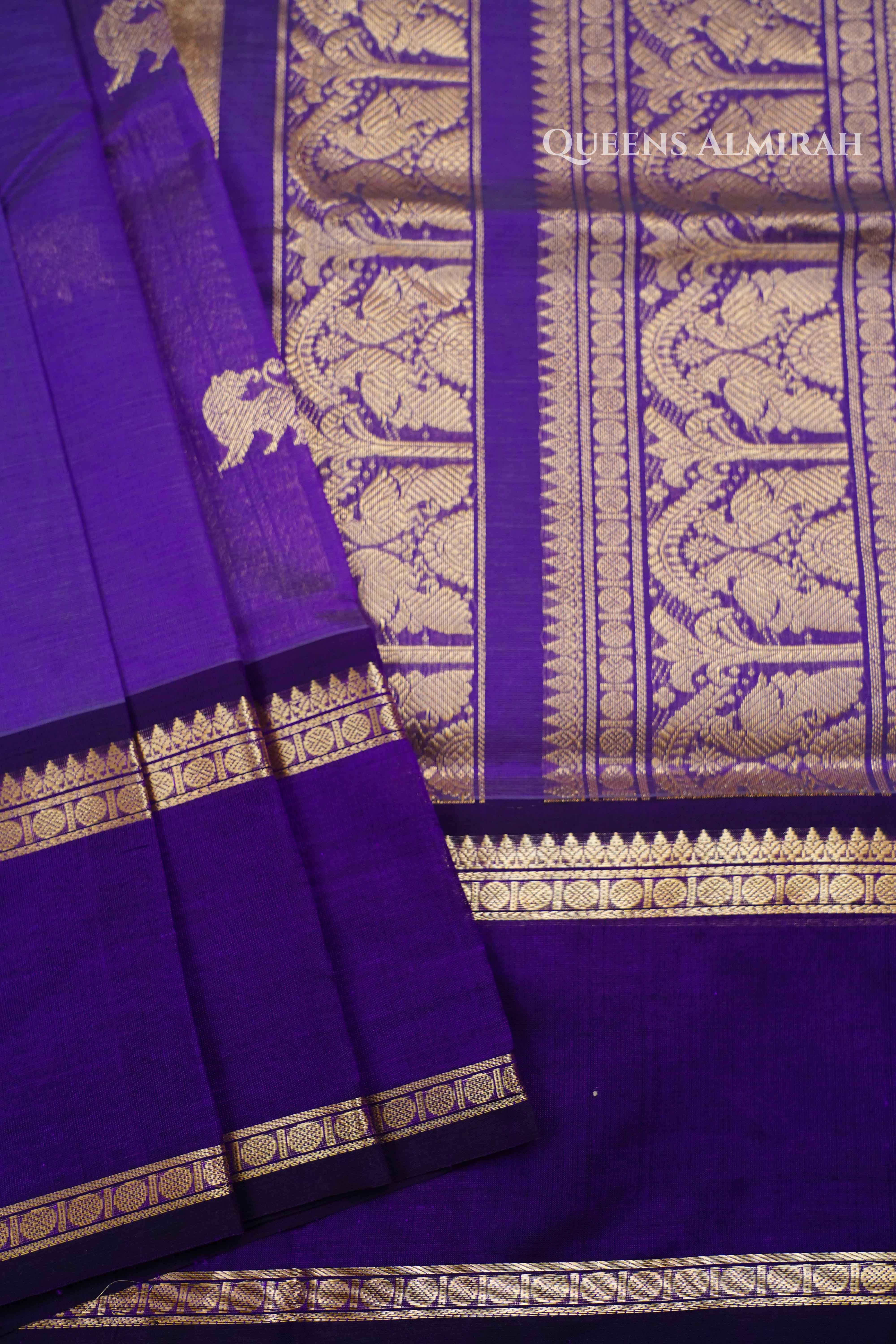 Dark Lavender Karaikudi Chettinad Silk Cotton Saree QUEENS ALMIRAH