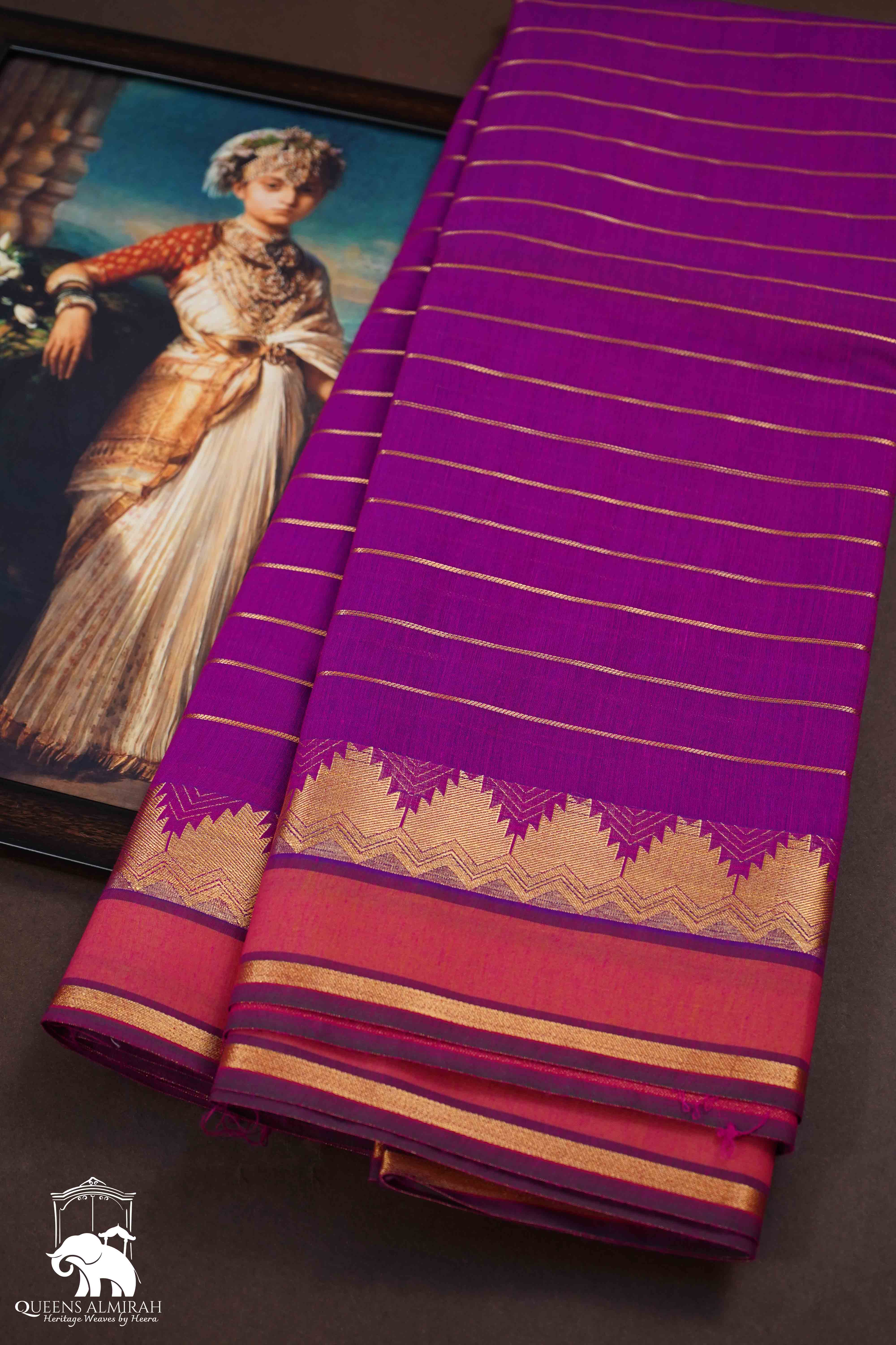DARK MEGANTA PURE SILK COTTON SAREE - Queens Jewel Emporium
