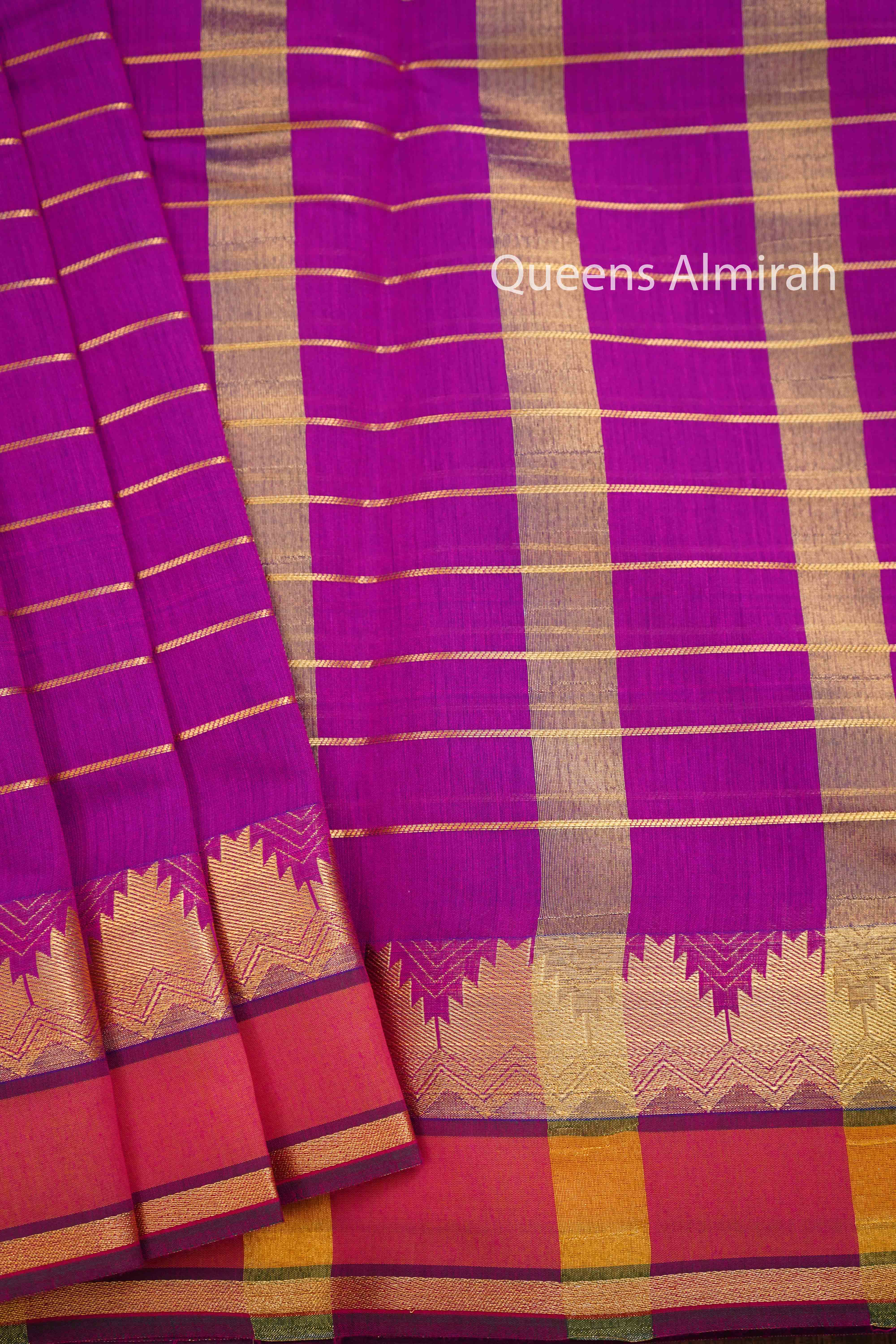 DARK MEGANTA PURE SILK COTTON SAREE - Queens Jewel Emporium