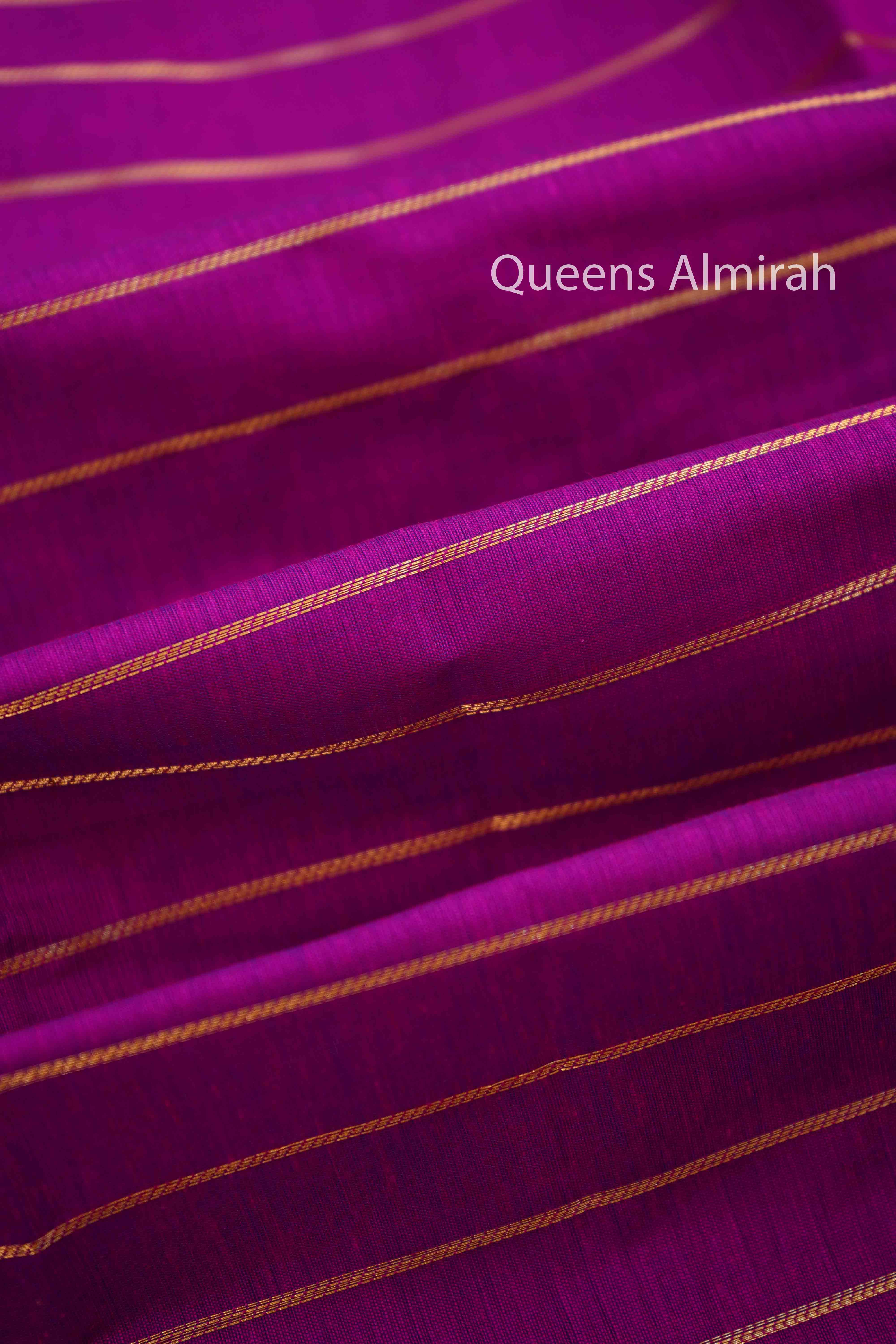 DARK MEGANTA PURE SILK COTTON SAREE - Queens Jewel Emporium