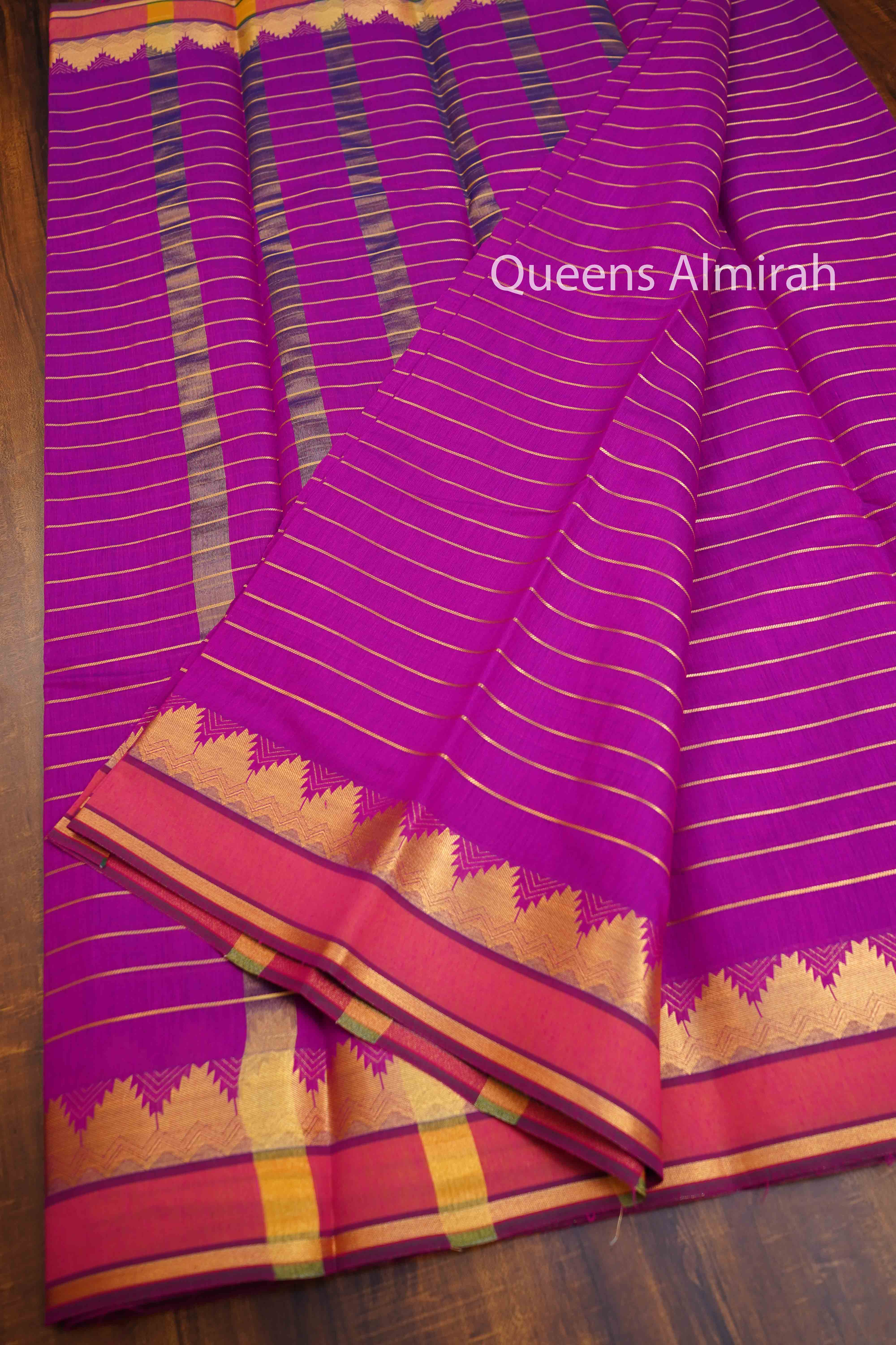 DARK MEGANTA PURE SILK COTTON SAREE - Queens Jewel Emporium