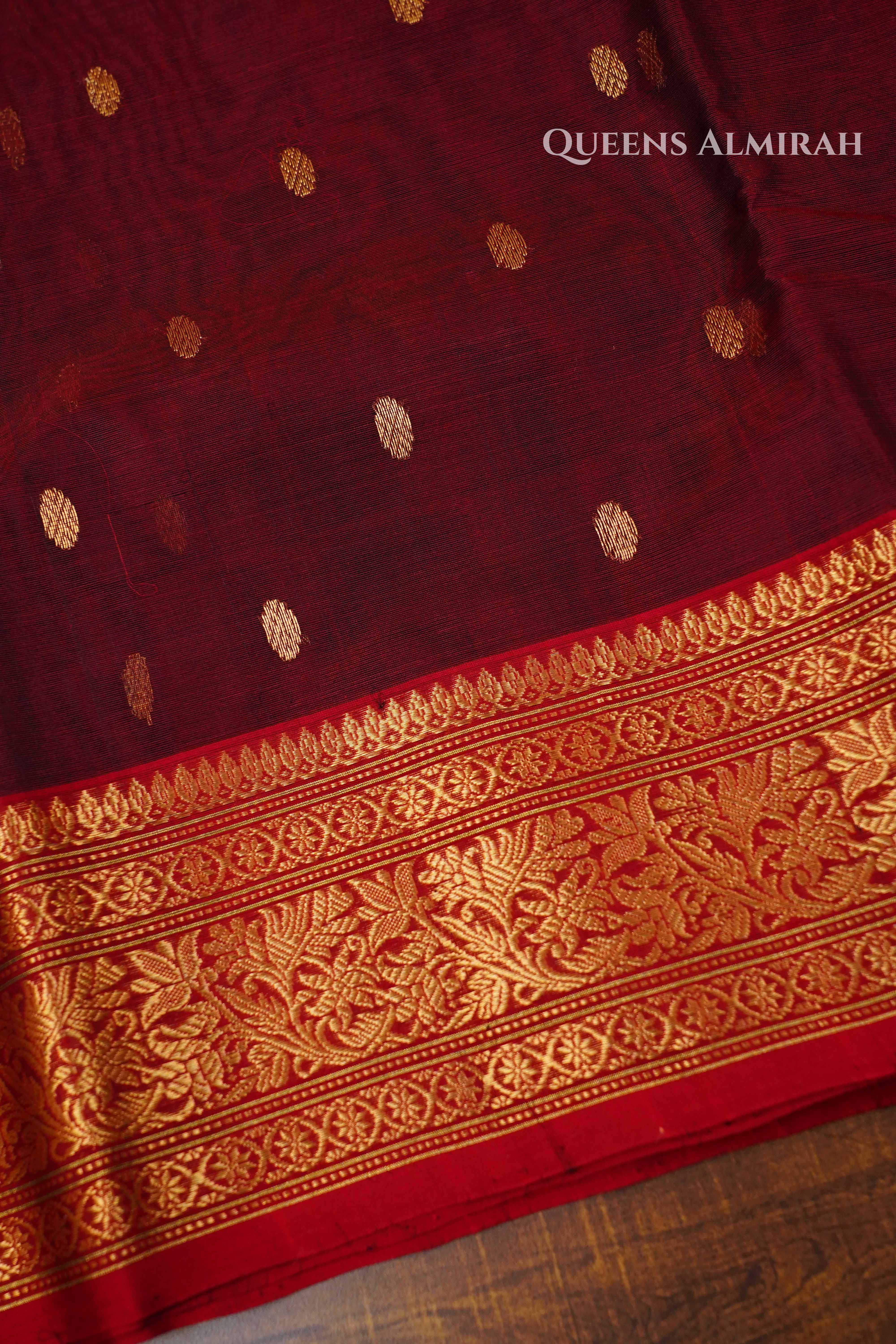 Dark Maroon Chanderi Katan Silk Handloom Saree QUEENS ALMIRAH