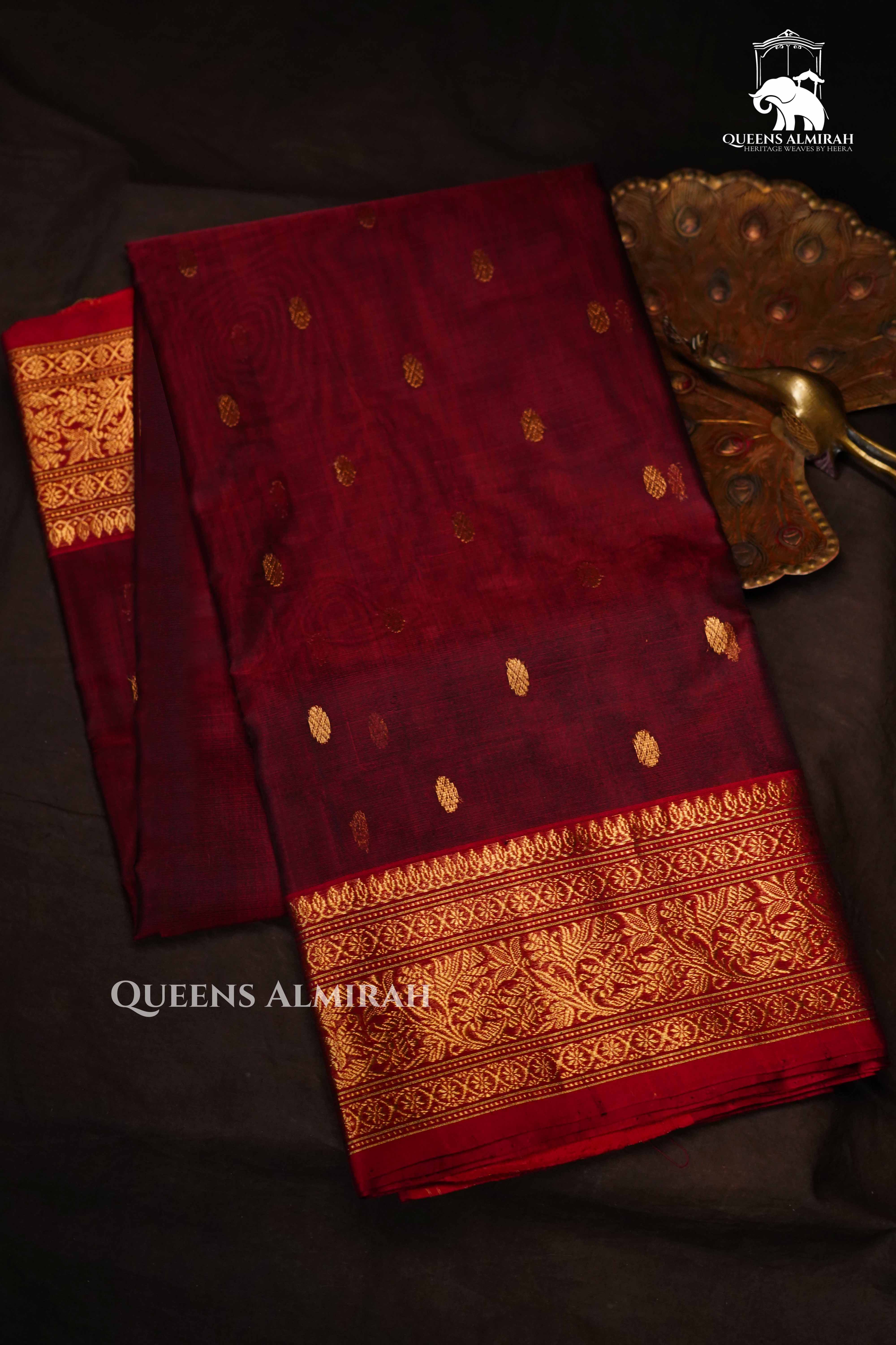 Dark Maroon Chanderi Katan Silk Handloom Saree QUEENS ALMIRAH