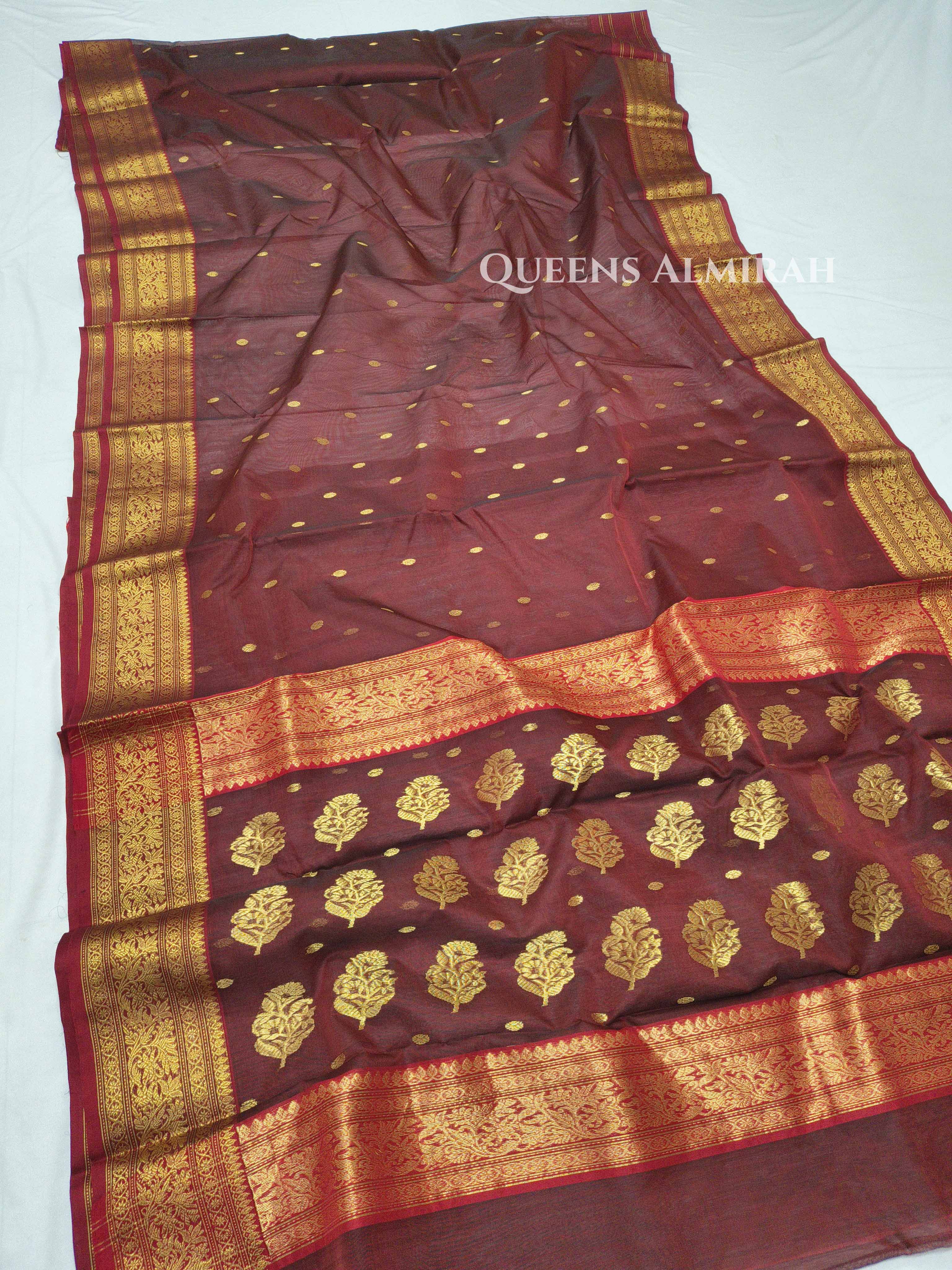 Dark Maroon Chanderi Katan Silk Handloom Saree QUEENS ALMIRAH
