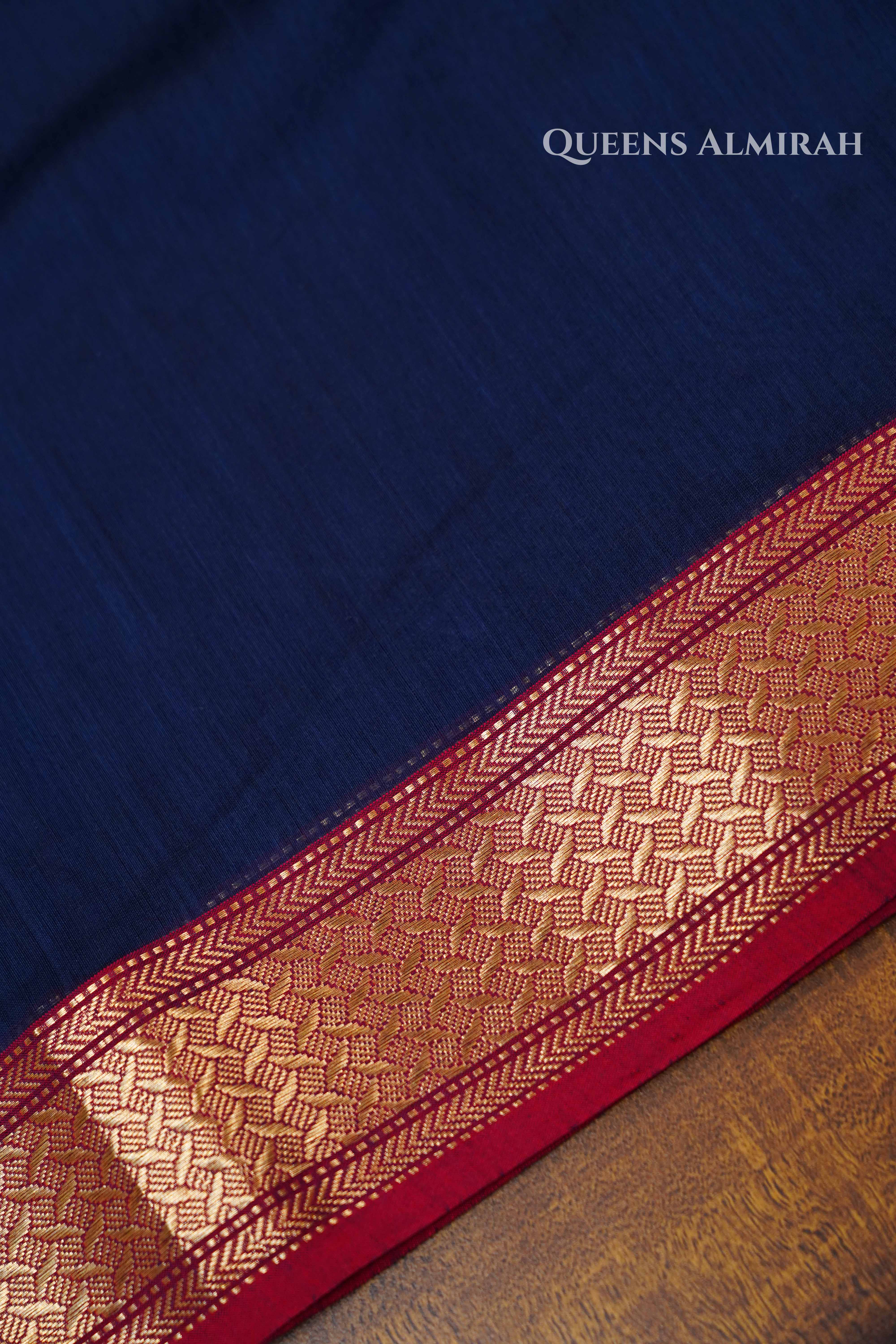 Dark Navy Blue Maheshwari Silk Cotton Saree QUEENS ALMIRAH