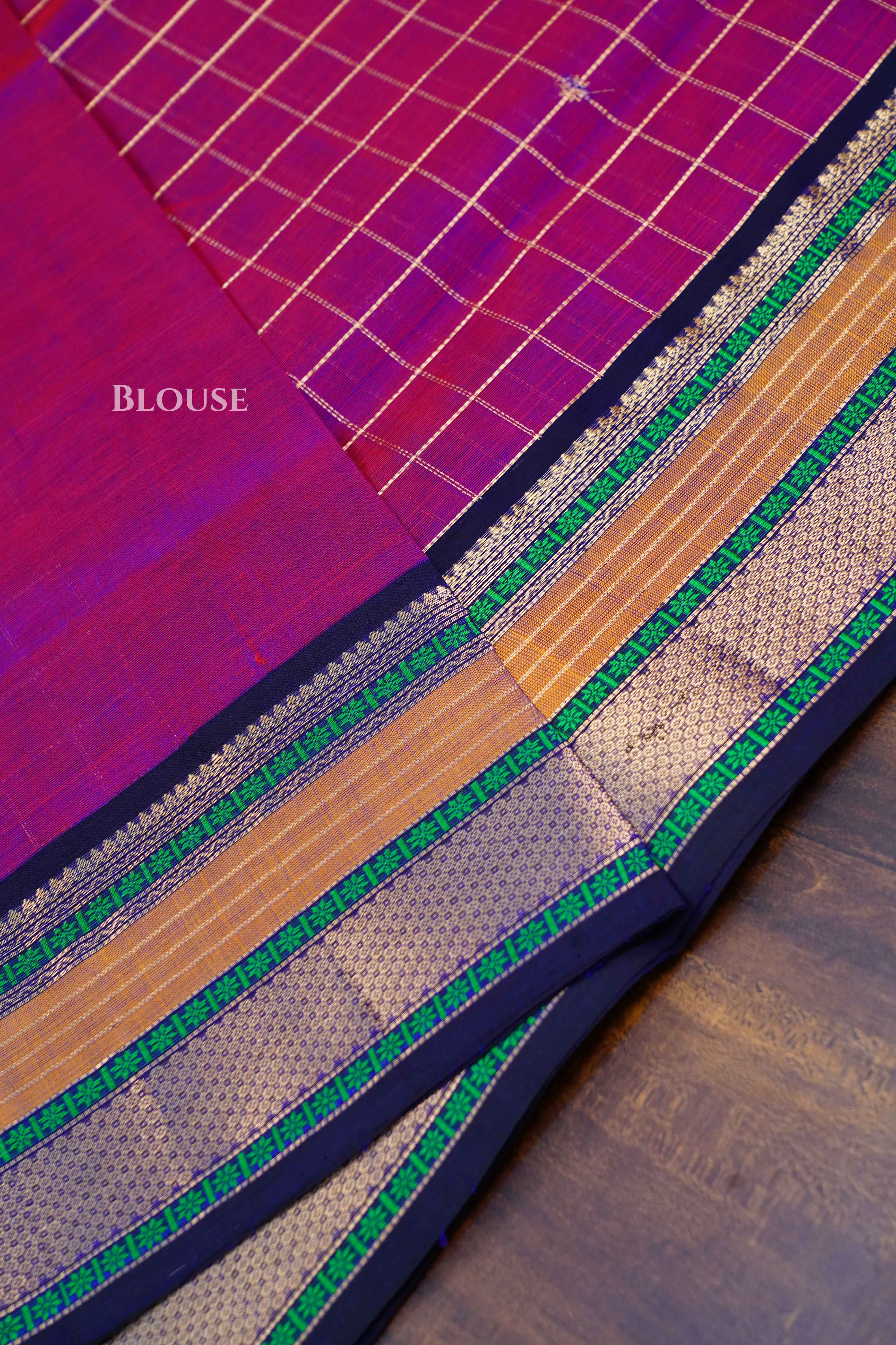 Dark Pink-Karaikudi Chettinad Silk Cotton Saree QUEENS ALMIRAH