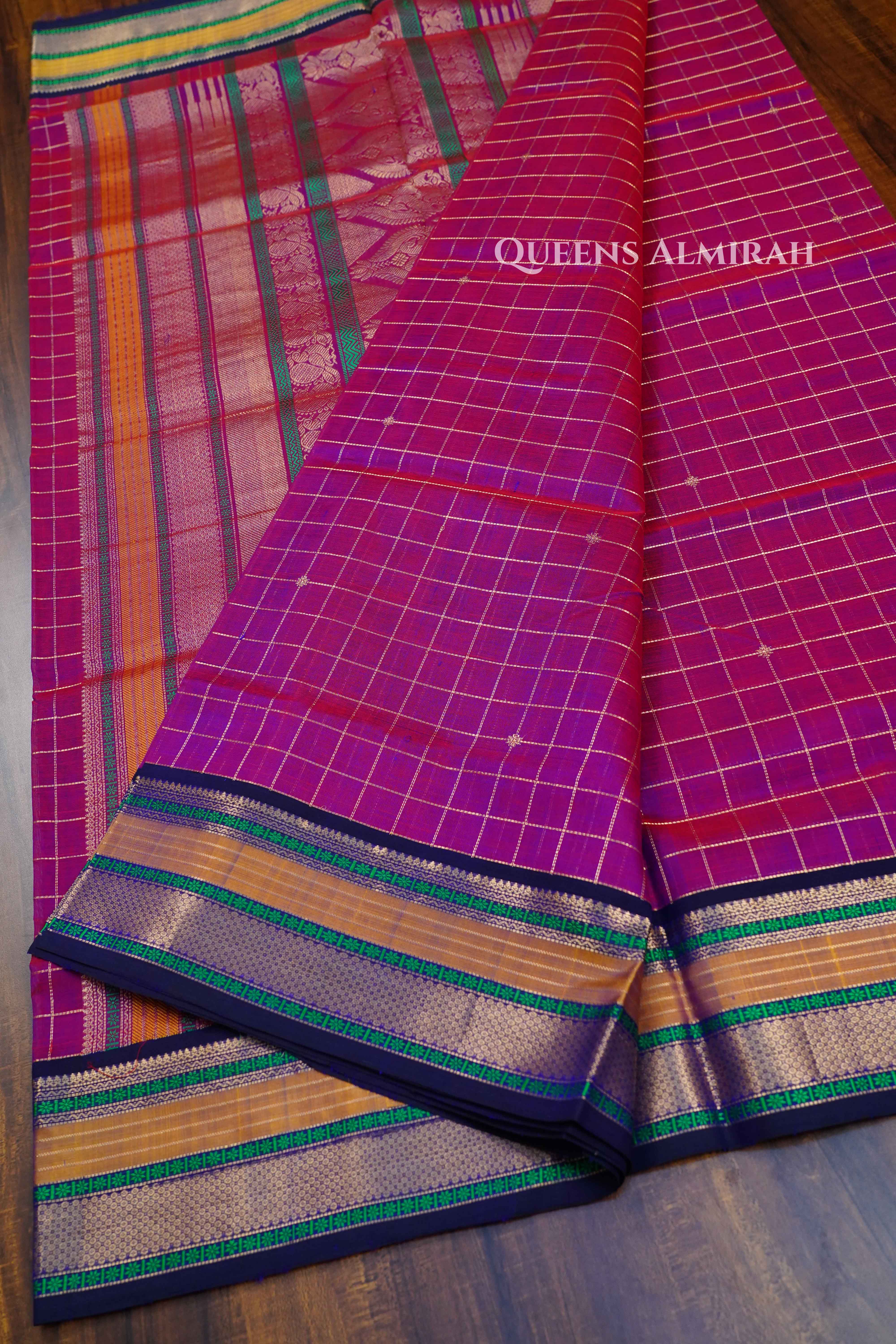 Dark Pink-Karaikudi Chettinad Silk Cotton Saree QUEENS ALMIRAH