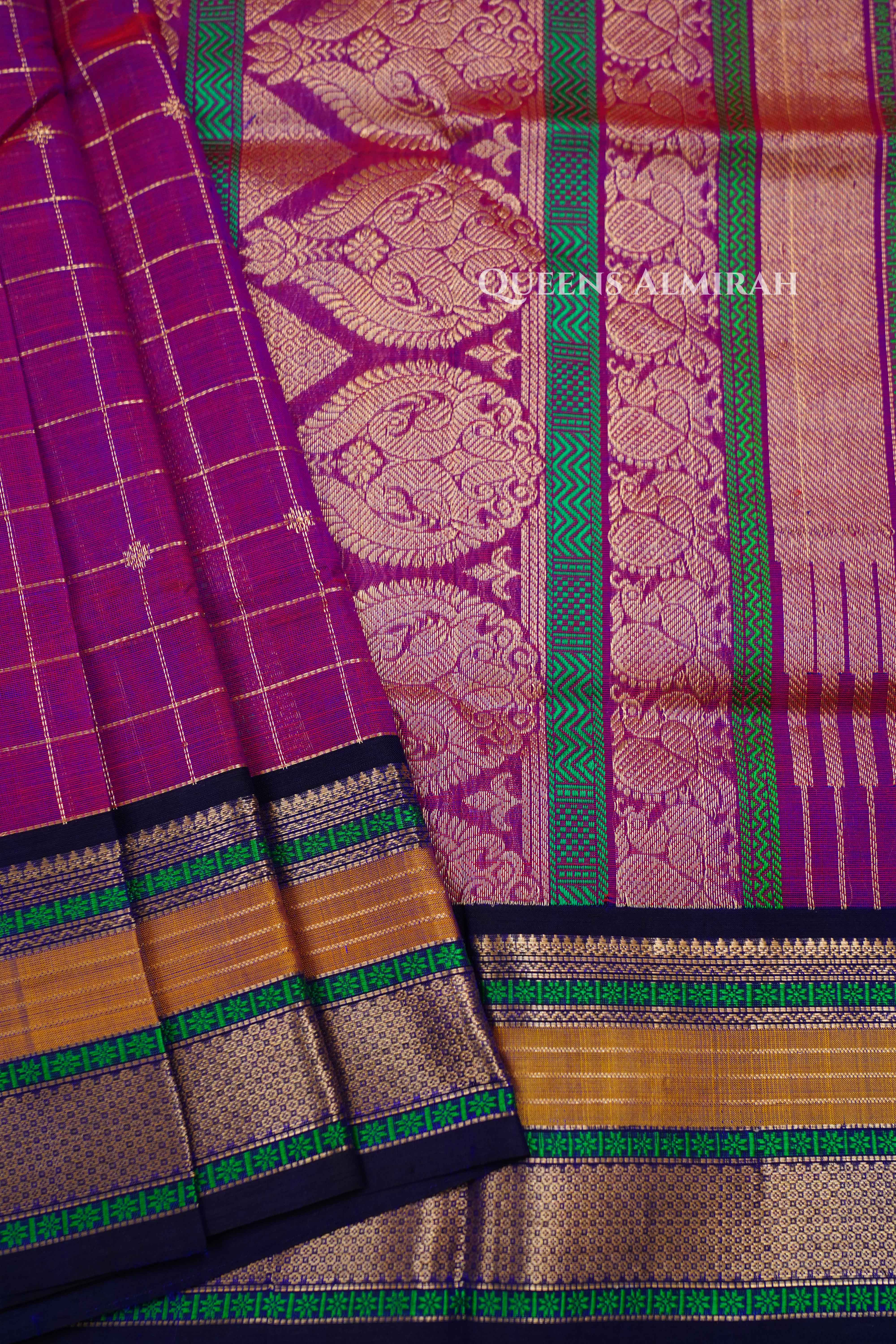 Dark Pink-Karaikudi Chettinad Silk Cotton Saree QUEENS ALMIRAH