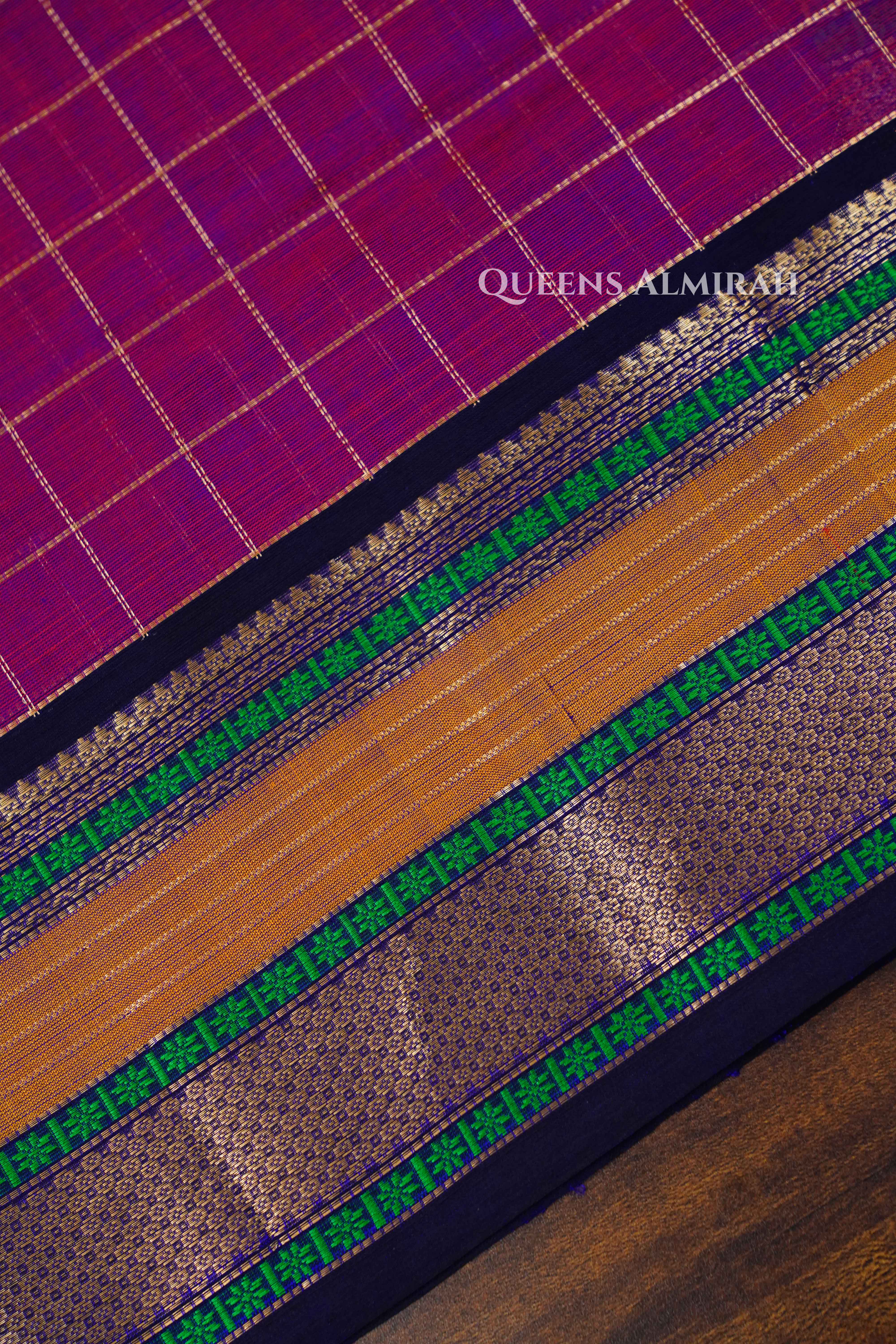 Dark Pink-Karaikudi Chettinad Silk Cotton Saree QUEENS ALMIRAH