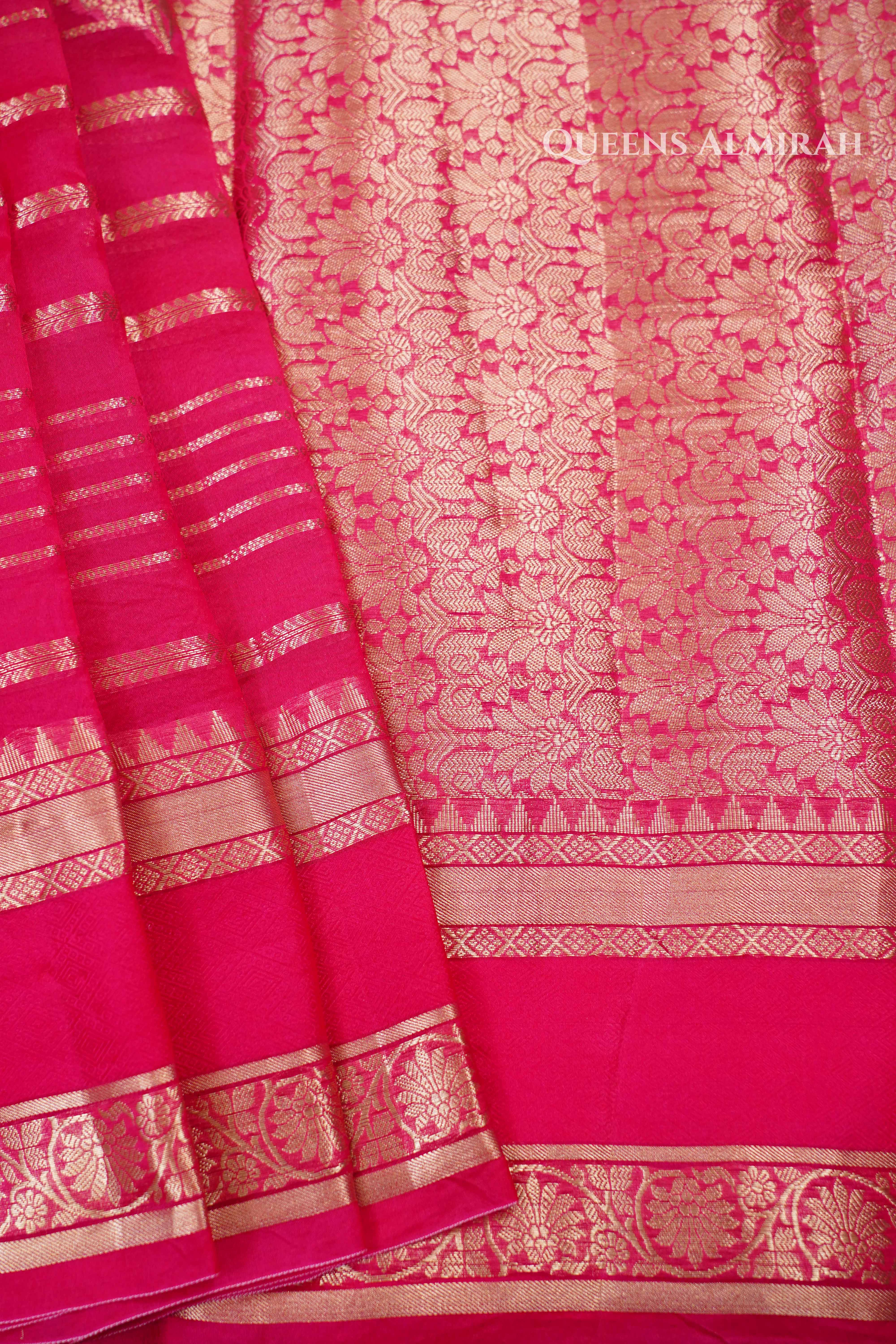 Dark Pink Kora Organza saree QUEENS ALMIRAH