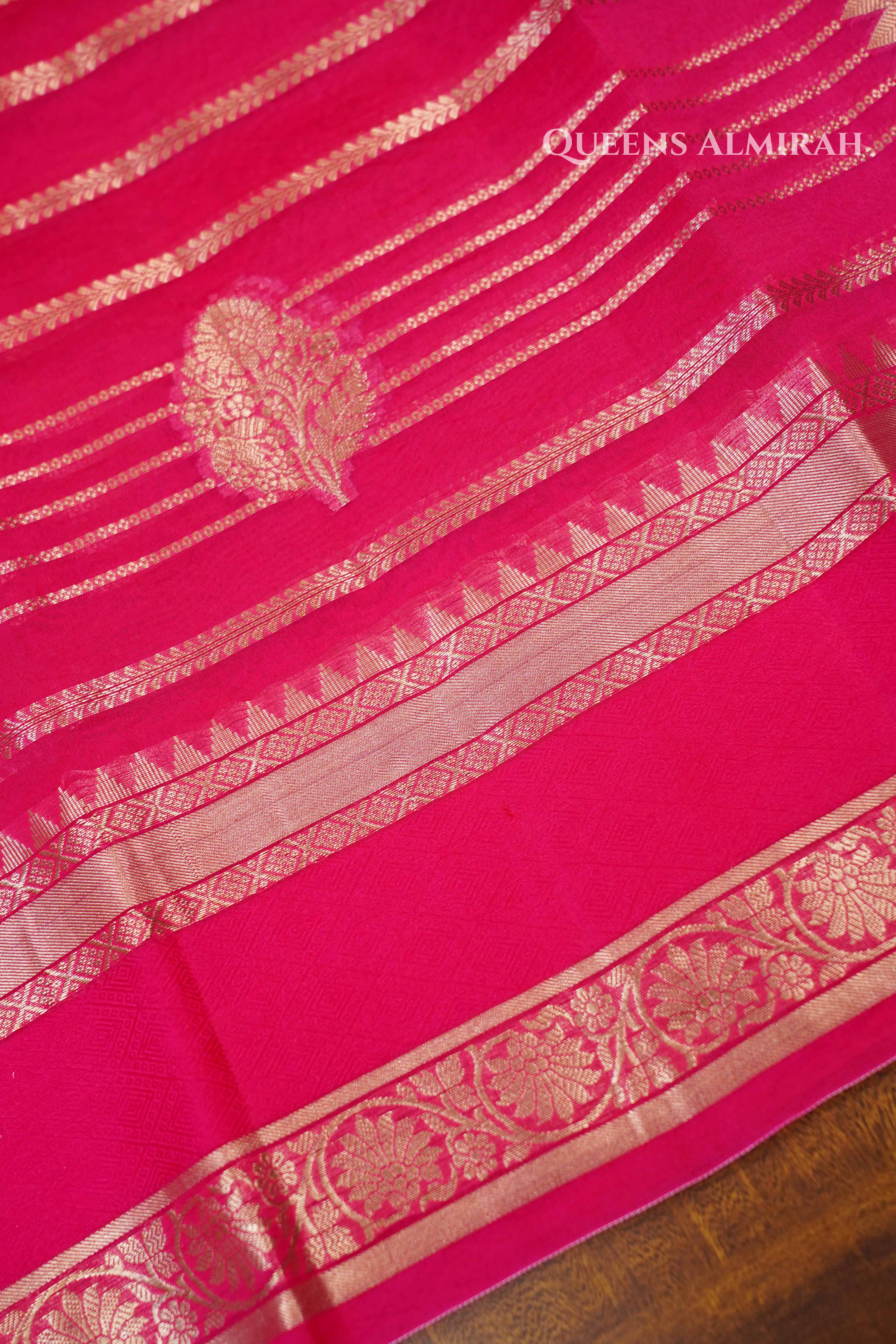 Dark Pink Kora Organza saree QUEENS ALMIRAH