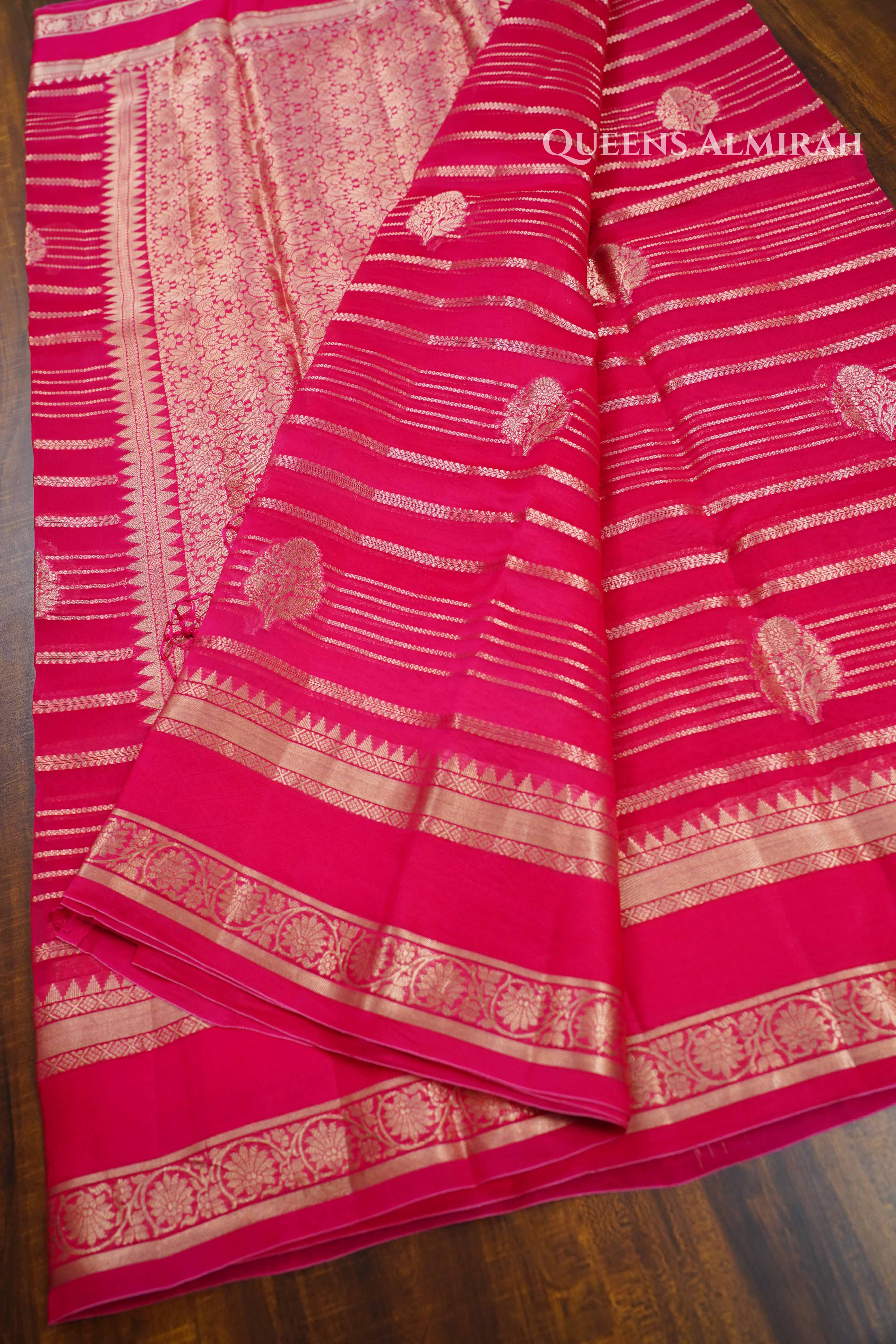Dark Pink Kora Organza saree QUEENS ALMIRAH