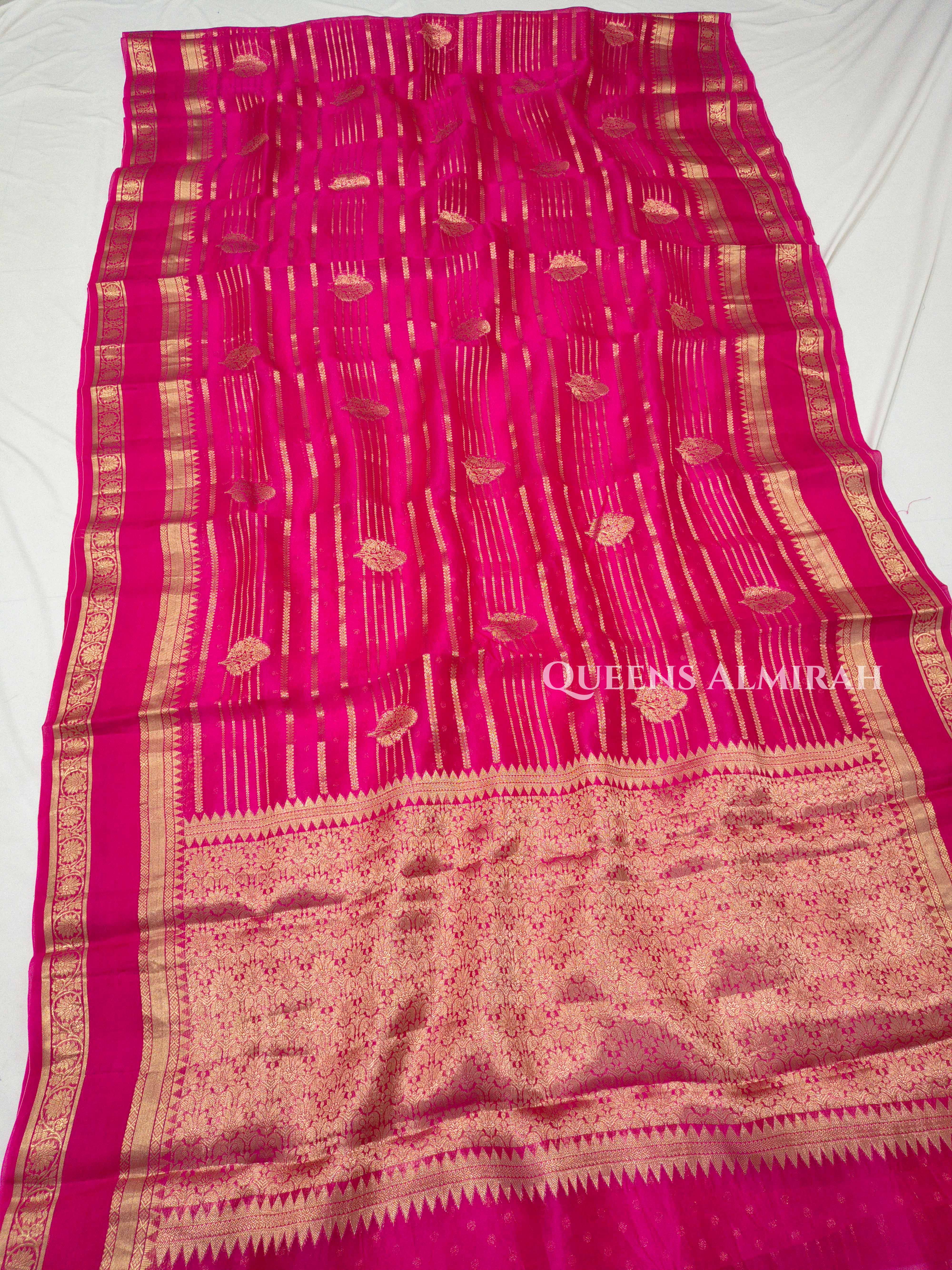 Dark Pink Kora Organza saree QUEENS ALMIRAH